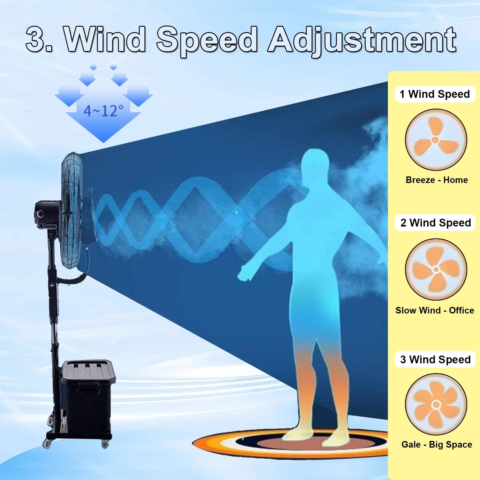Generico Sollevabile Ventilatore con Nebulizzatore, Raffrescatore ad Acqua, 26in 30in Ventilatori a Piantana Fan Potente Industriale 90º Oscillante con Serbatoio e Ruote(320W/26in)