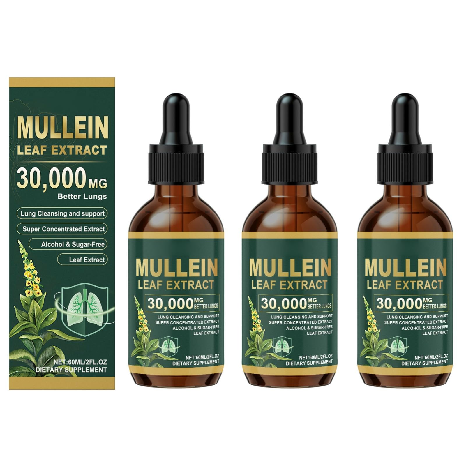 Königskerze Tropfen für Lungen, Mullein Tropfen Lungenfrei, Königskerze Extrakt 30000, Mullein Drops for Lungs, Königskerzen Lungenreinigung fur Die Lunge, Herbal Lungenreinigung, 3 Pc
