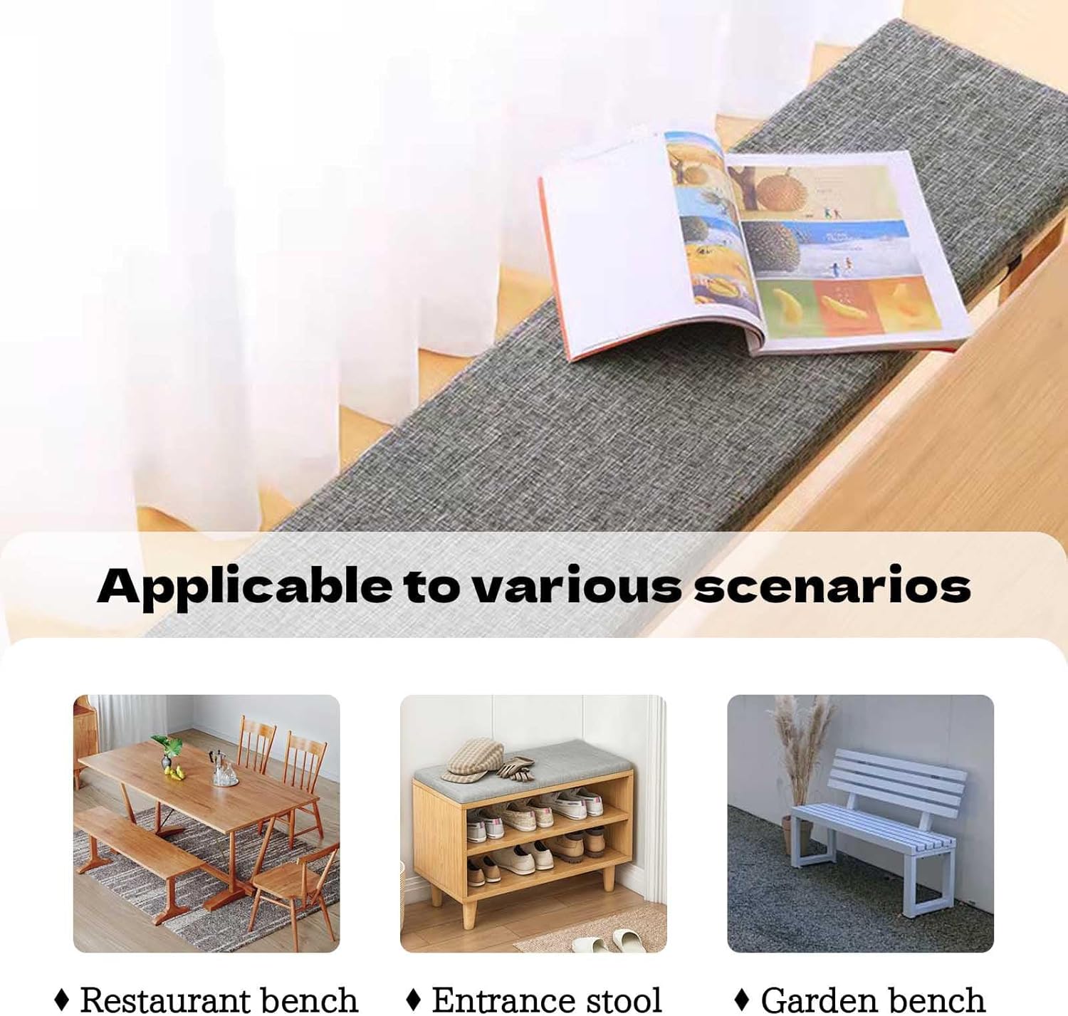 2人掛け用屋内ベンチクッション、80/100/120/130/140cmダイニングシートクッション、屋内用ソフト快適ベンチパッド、(