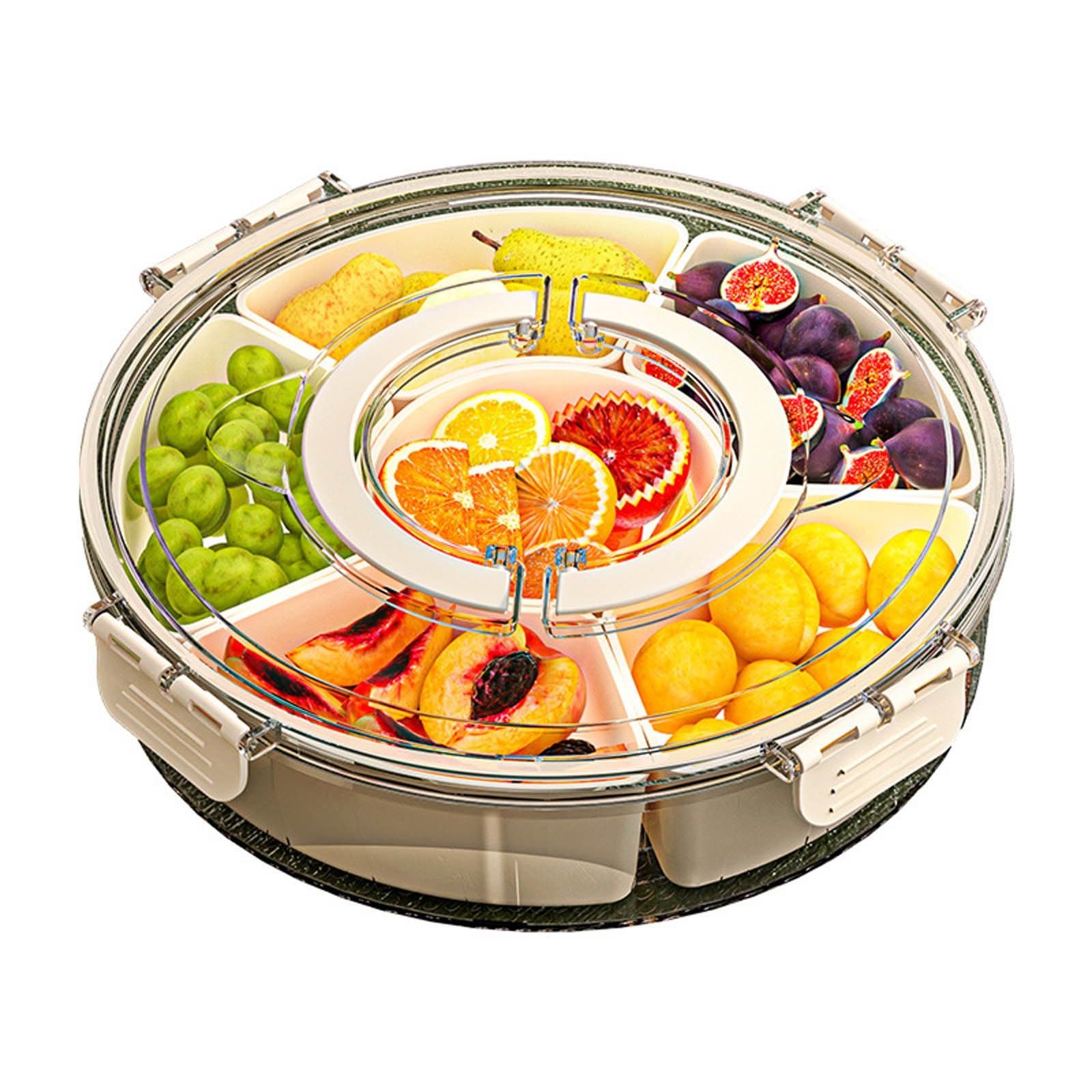 Snackle Box Container, Divided Rotating Serving Tray with Lid and