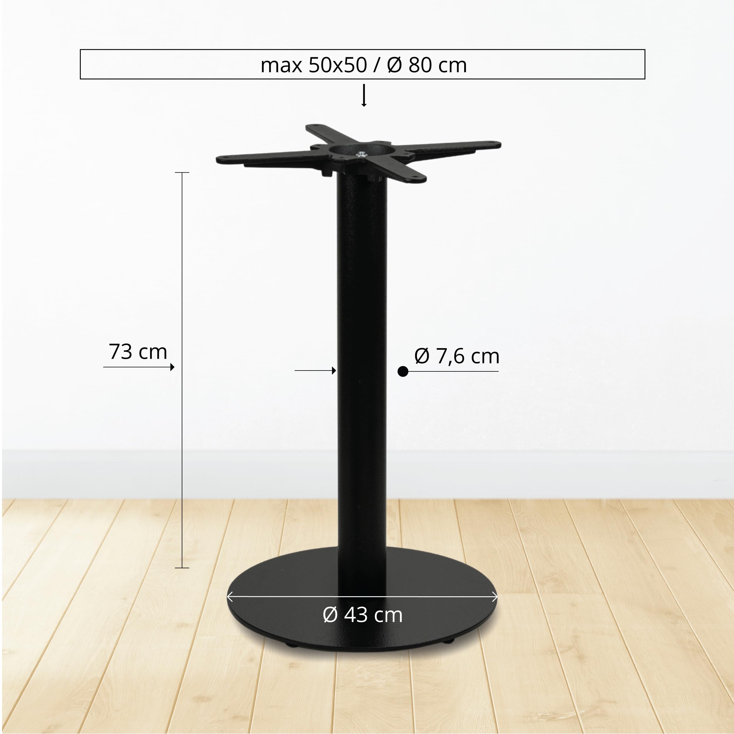 Tischgestell Tischbein schwarz | Premium | PJ7085 | Metall | Esstisch | Höhe 73 cm | 13 kg | Bodenplatte Ø 43 cm | max. Tischplattengröße 50x50 / Ø 80 cm