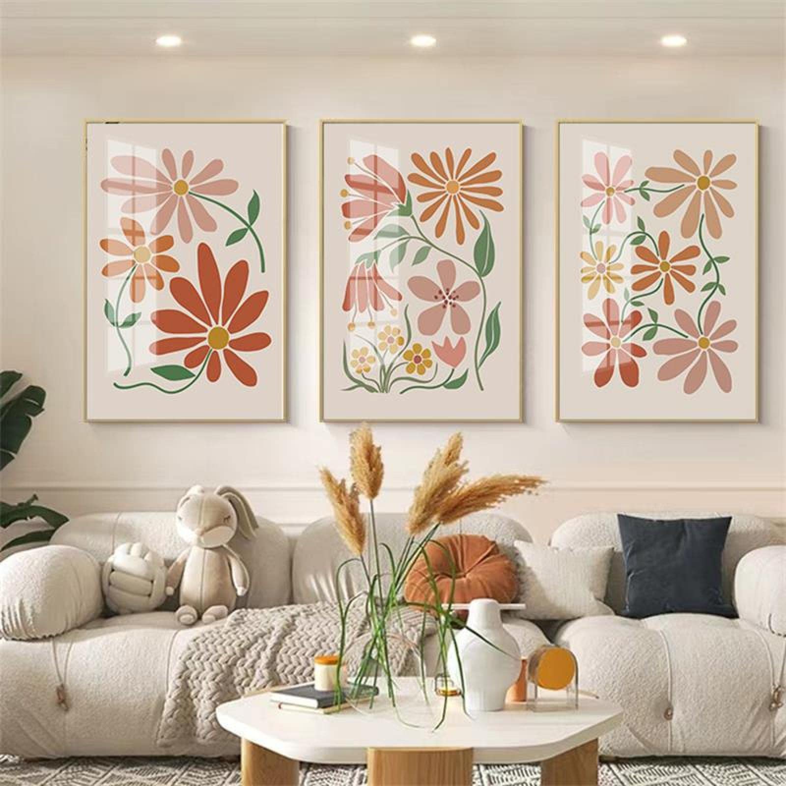 Impression sur toile fleurs rétro abstrait pour tableau mural grand format - 8