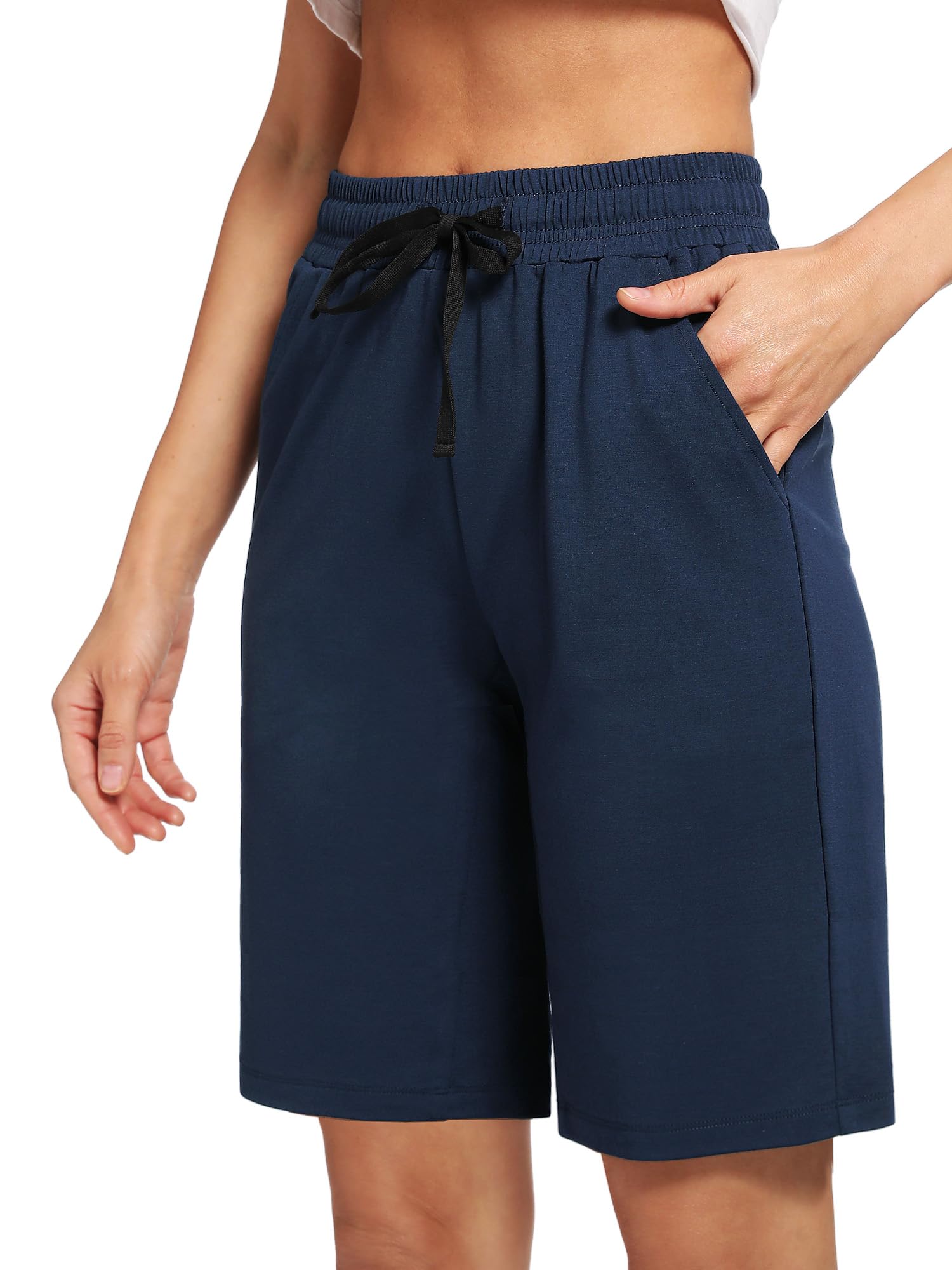 NEIOROT Women's Bermuda Shorts with Pockets Athletic Running Drawstring Lounge Shorts,1 Pack,Navy,XX-Large