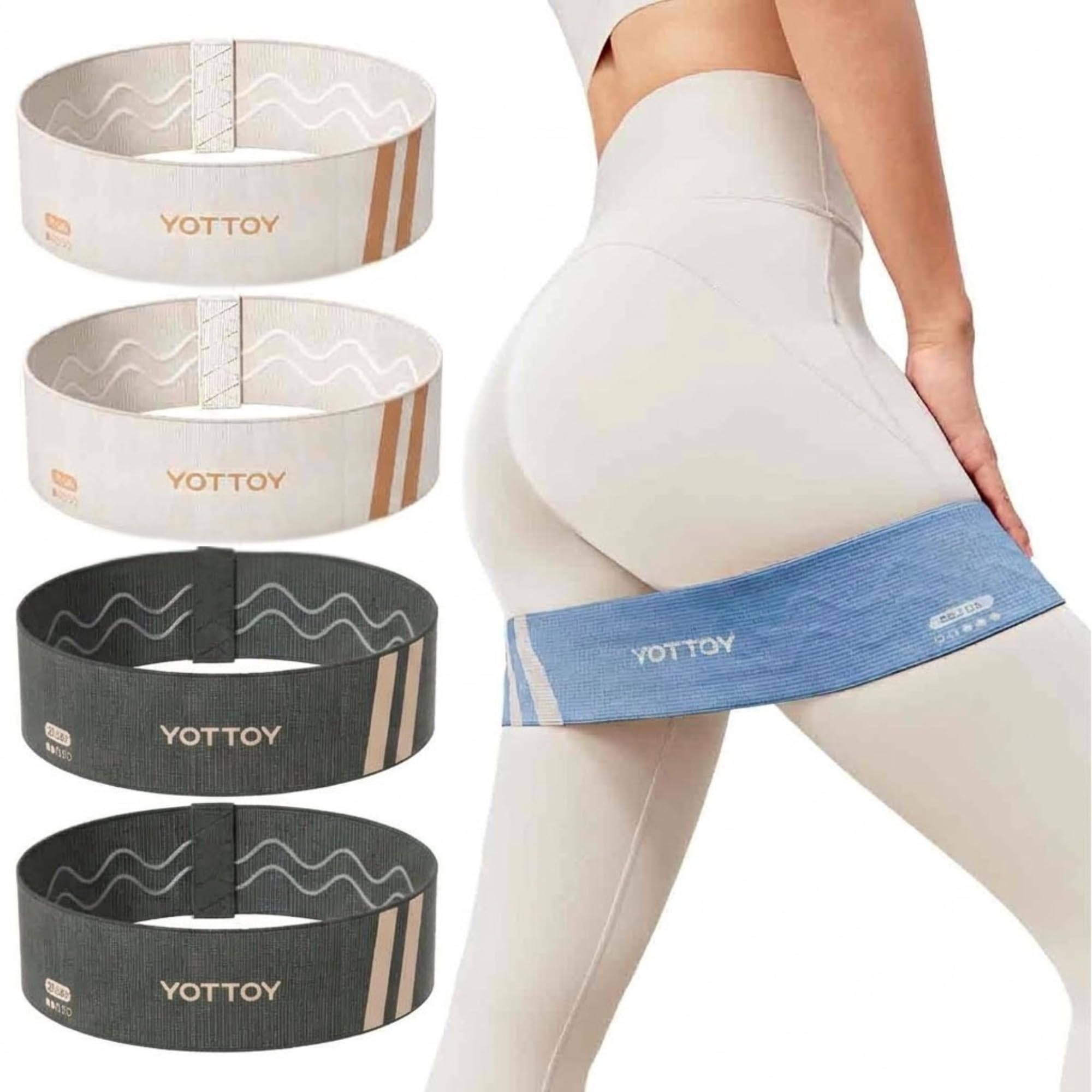 YOTTOY Fabric Resistance Bands for Women & Men,Non-Slip Workout Bands Set for Glutes, Legs, and Squats – Durable Exercise Bands for Home Gym (White+Green, 20-30 pounds)