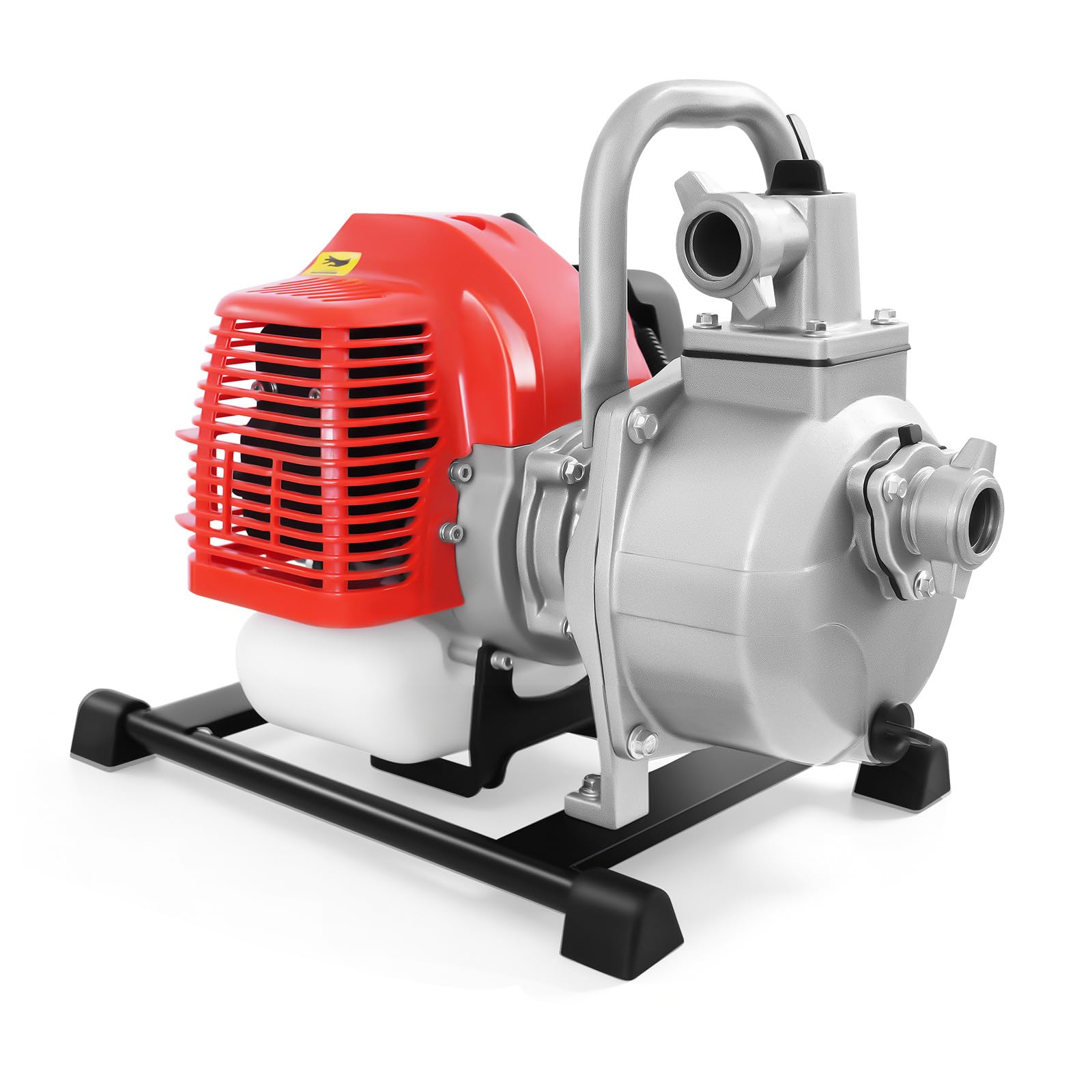 Pompe à eau à essence de 1" avec hauteur de refoulement de 30 m et hauteur d'aspiration de 8 m, moteur 2 temps de 1,25 kW, débit de 8100 l/h, pompe de jardin pour eaux usées avec tuyau