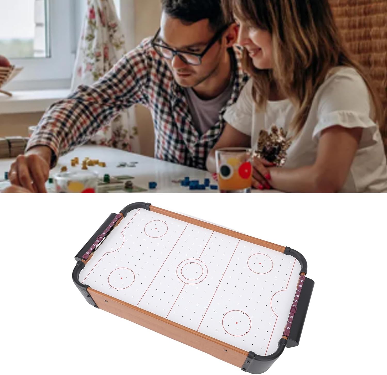 Alomejor Wooden Mini Table Top Air Hockey Game Set Perfect Entertainment MDF Material Indoor Games with Convenient to Carry