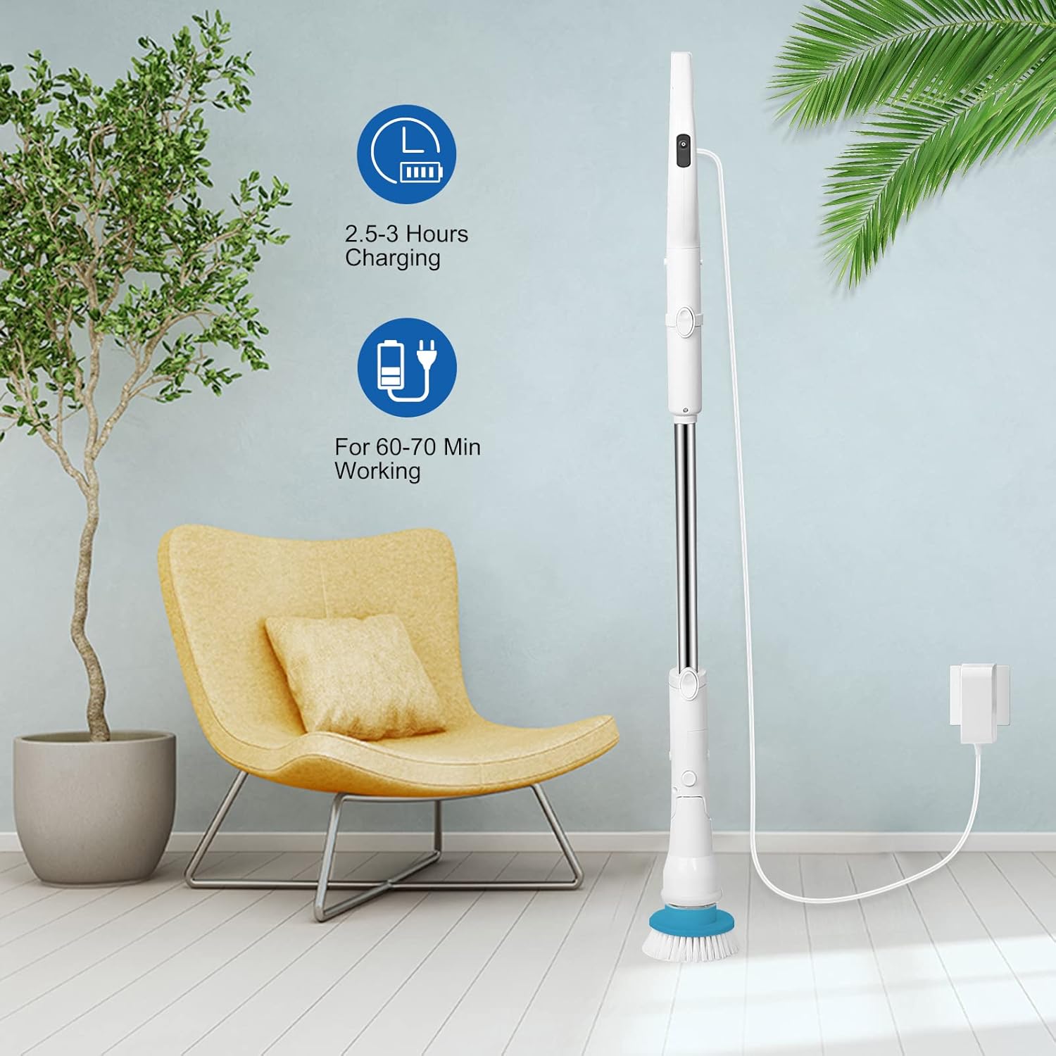 Electric Spin Scrubber Cleaner Brush: 360 Cordless Shower Scrubber Power Bathroom Scrubber with 3 Multi Purpose Replaceable Cleaning Brush Heads & 1 Extension Handle for Bathroom Tub Floor Tile Wall