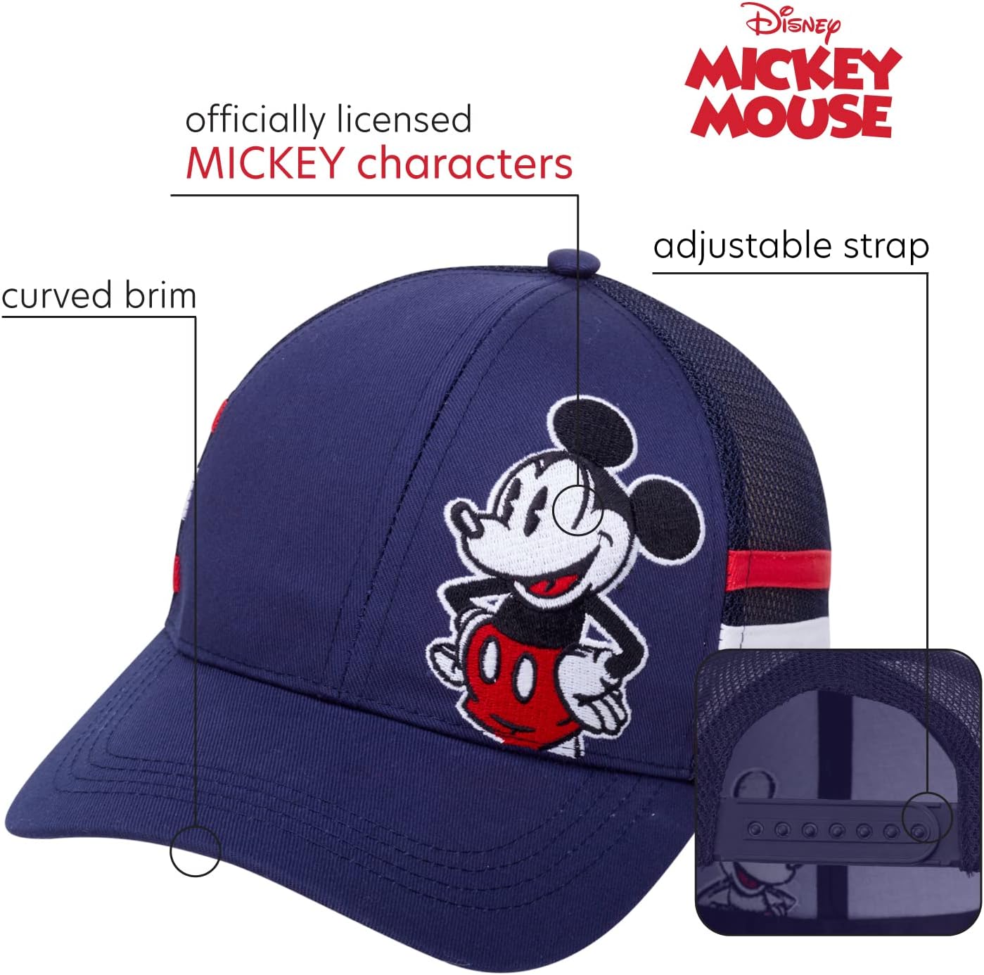 Disney Men’s Mickey Mouse Hat – Snap-Back Baseball Cap, Dad Hat, Size One Size, Mickey Navy/Black - Image 2