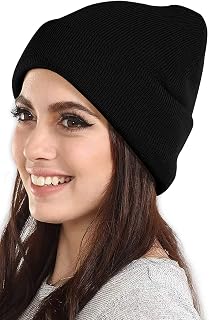 DIGITAL SHOPEE Plain Winter Woolen Wind and Snow Proof Knitted Beanie Uncle Skull Cap for Men's and Women's- Free Size, Black Price In India