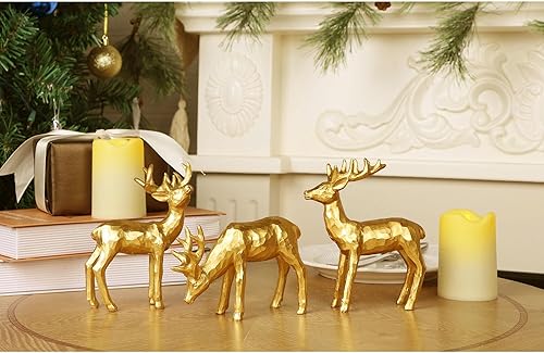 Miniatura 7 de Lulu Home 3 piezas de decoraciones de mesa navideñas, figuras familiares de renos dorados de resina con diversas posturas, centros de mesa de