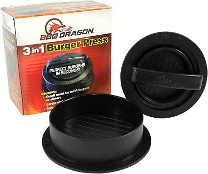 BBQ Dragon 3 in 1 Burger Press Non Stick Hamburger Patty Maker for Sliders, Stuffed Burgers & Full Sized Patties Easy to Use Burger Maker Mold, Dishwasher Safe Hamburger Mold & Grill Tool