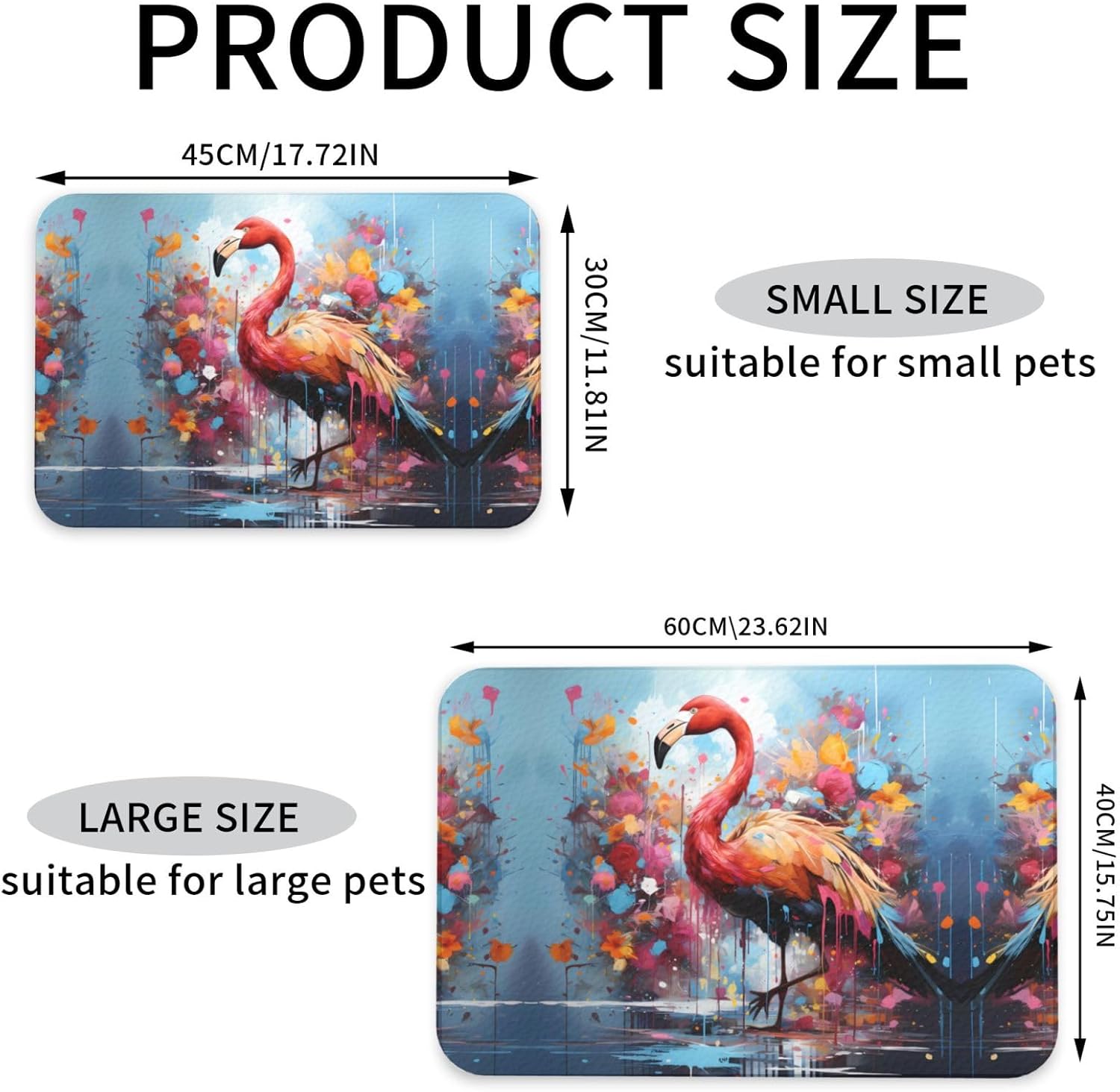 40x60cm Pet Absorbent Feeding Mat - Colorful Flamingos Print Leather Non-Slip Placemat, for Dog Cat Food and Water Bowl Pads