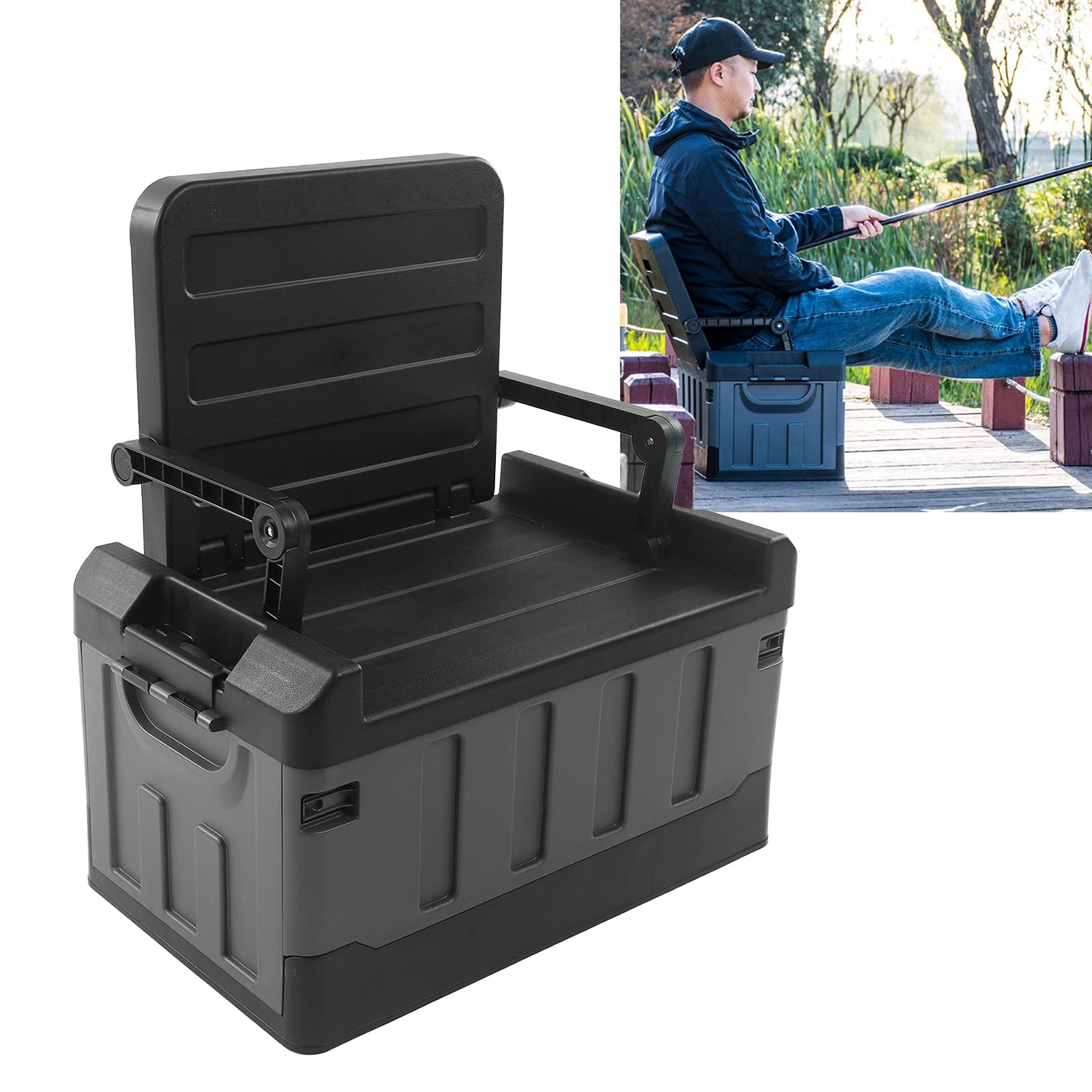Haofy Caja de Almacenamiento Plegable para Automóvil, Capacidad de Carga de 70 Litros, 441 Libras, Organizador de Maletero Plegable 2 en 1, Se Convierte en Asiento para Acampar,