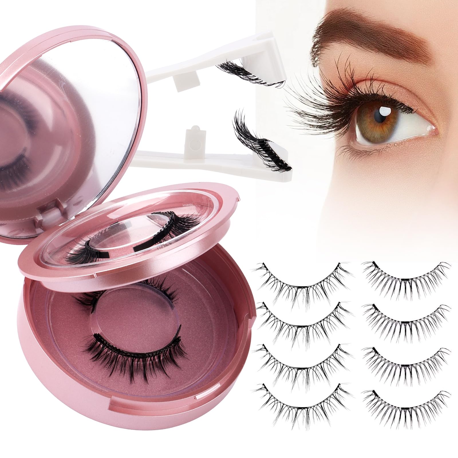 Photo 1 of 2-Pairs Reusable Magnetic Eyelashes with Applicator: Natural, No Glue or Liner Needed, Wendy, 079+B01-XX1