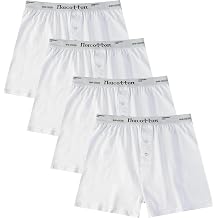 Men's Cotton Boxer Shorts, Soft Breathable Knit Underwear with Classic Button Fly, 4-Pack