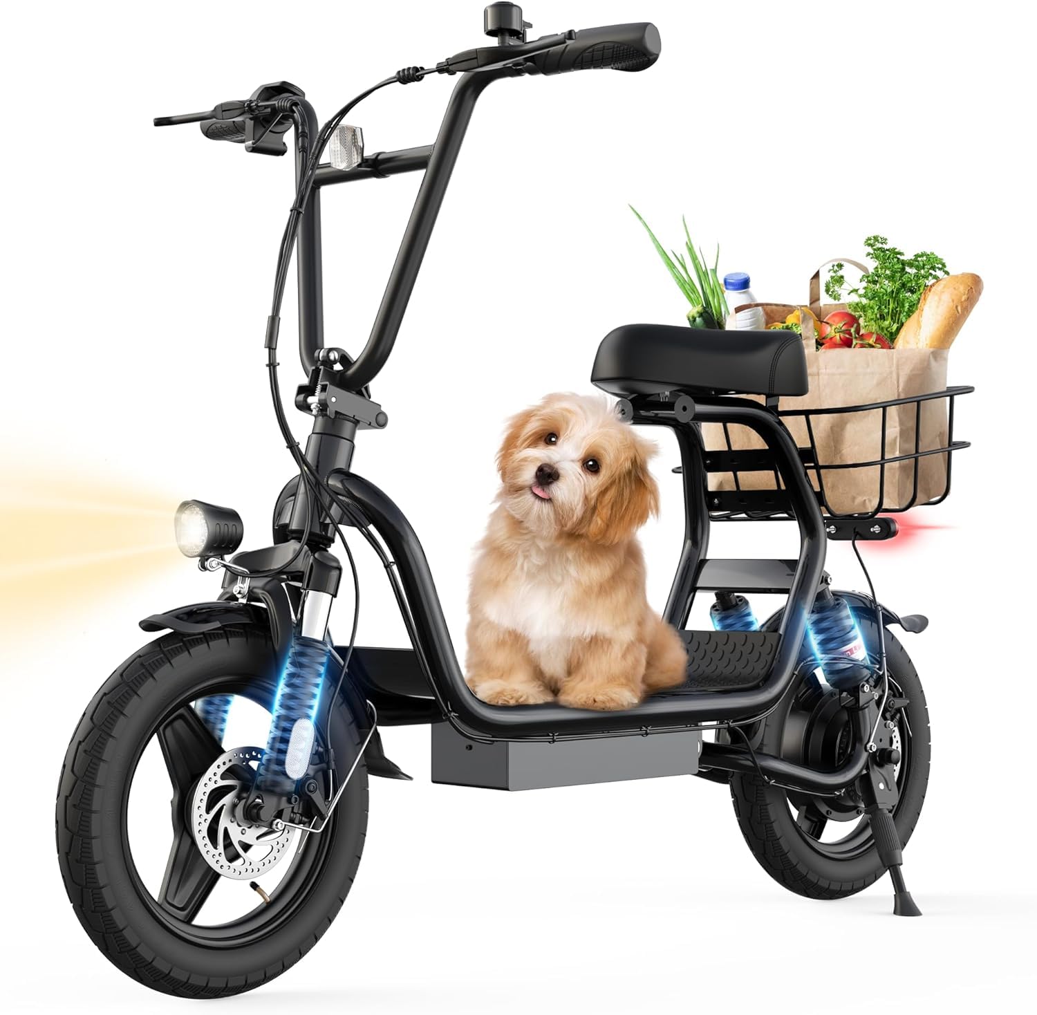 Electric Scooter for Adults with Seat- Peak 750W Motor,Foldable E-Scooter with Back Basket,14" Tire E Scooter with 48V 7.8AH Battery Up to 20MPH &32KM/h Range,Adults Ebike for Commuting Pets & Cargo