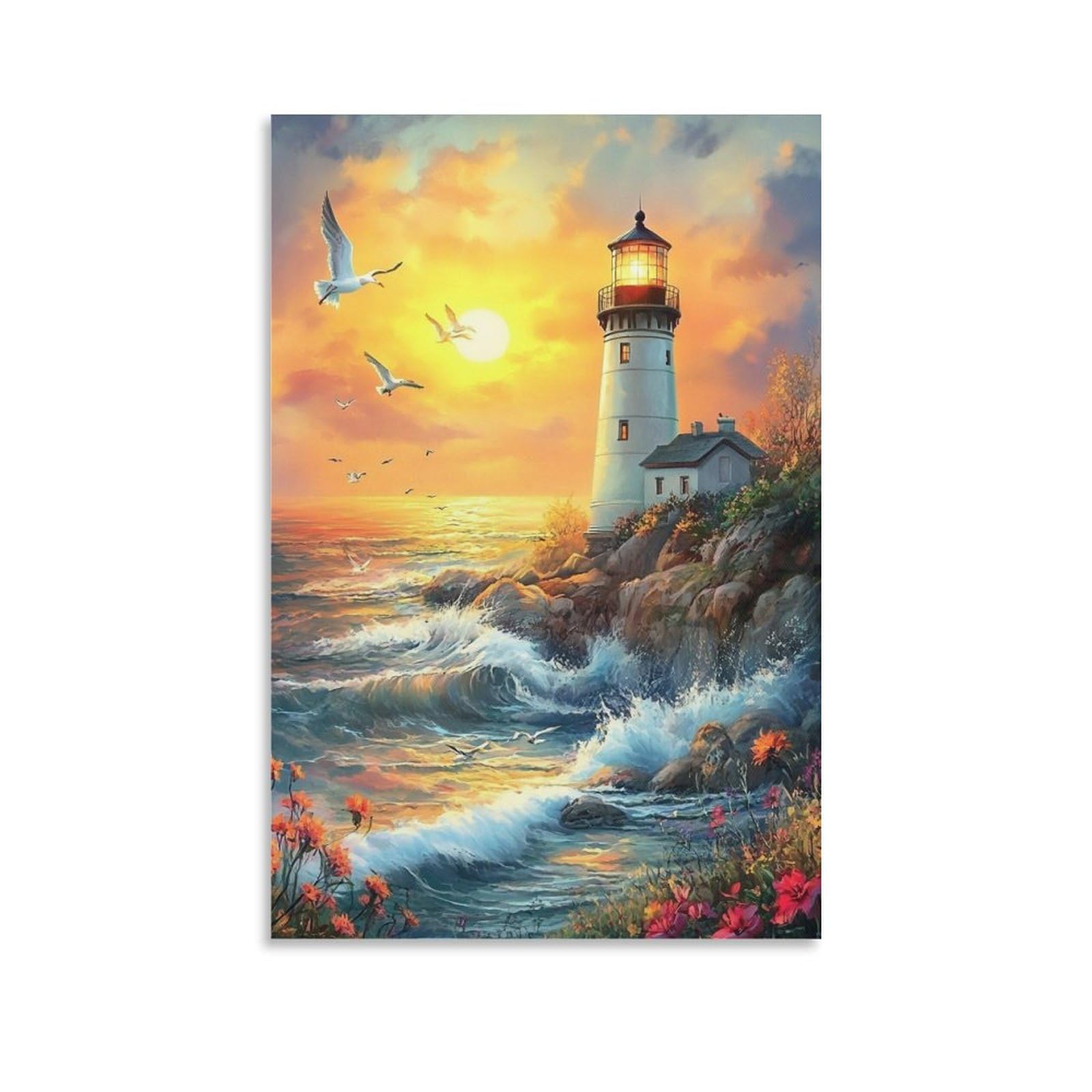 DHBANEIOK Wall Art Coastal Lighthouse Paintingon Canvas Wall Decor Paintings Prints Artwork Pictures Paintings Home Decor for Bedroom Home Decorations 24x36inch(60x90cm)