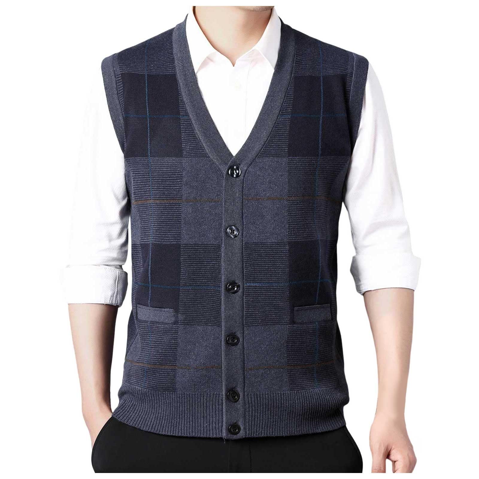 Herren Pullunder Weste Ärmellose Strickweste V-Ausschnitt aus Baumwolle Winter Pullunder Pullover für Männer Herbst Winter Warmes Oberteil