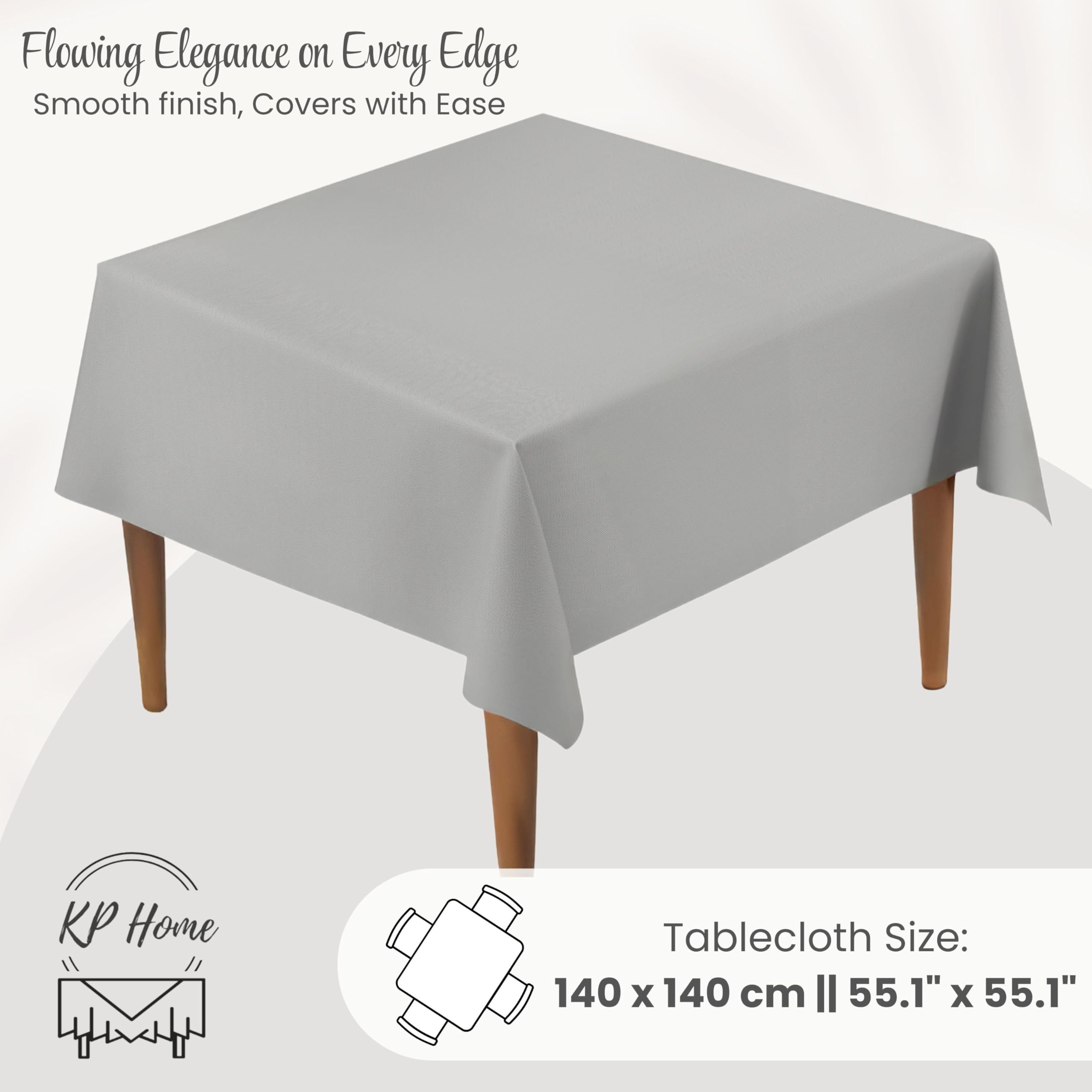 KP HOME PVC Table Cloth Wipe Clean, Square 55.1"x55.1" (140x140cm) - Image 3