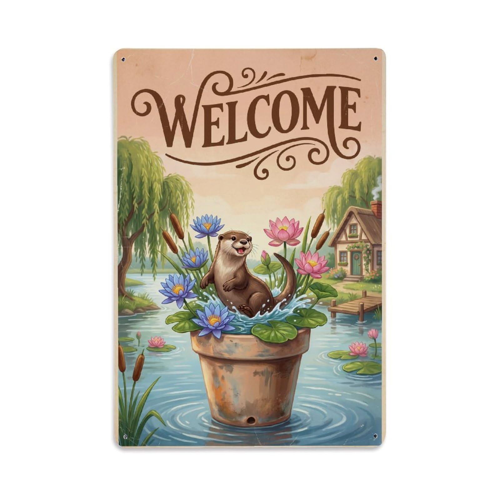 Cxhjca 8X12inch(20X30cm) Vintage Welcome Otter Country Living Metal Tin Sign