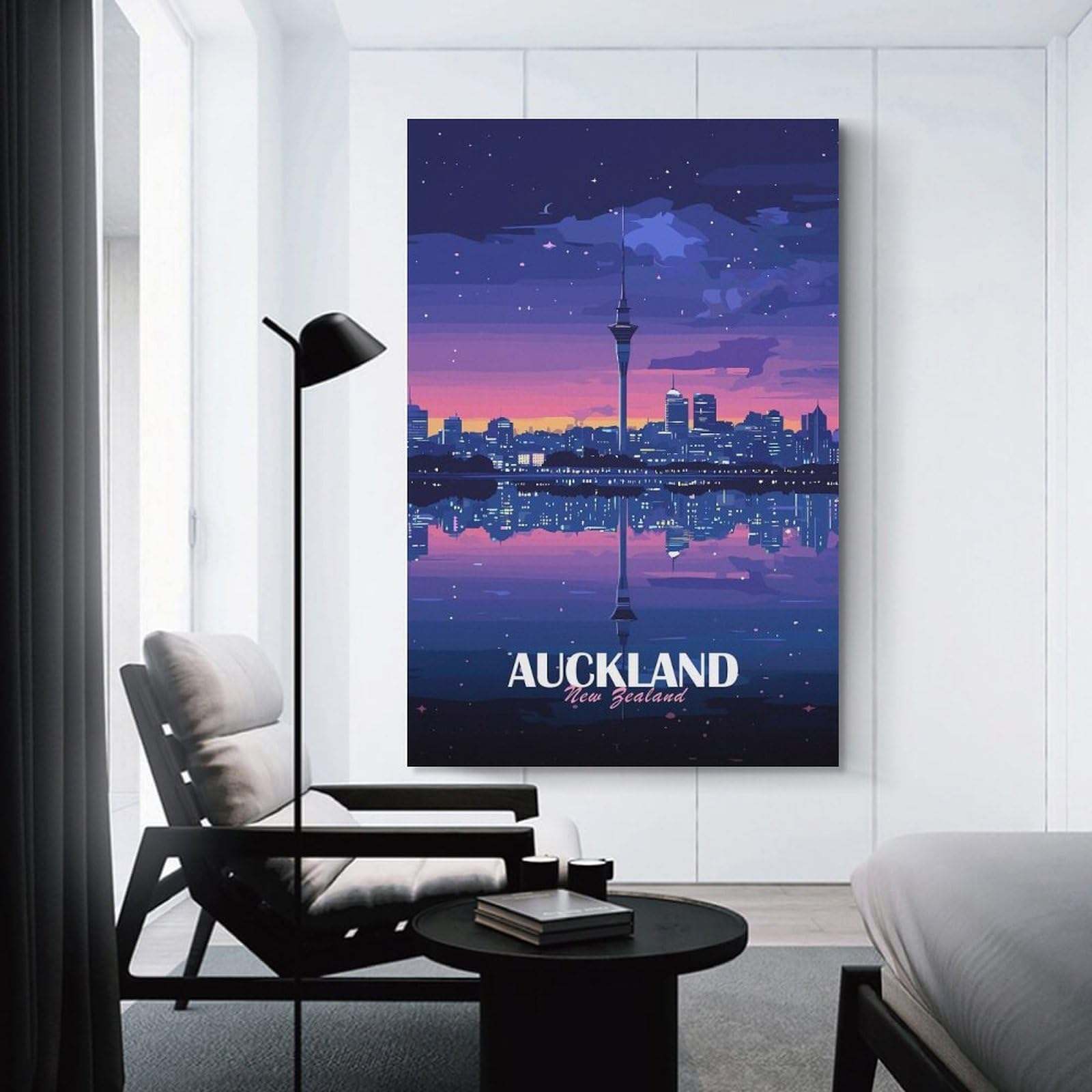 Junmoney Auckland New Zealand Skyline at Night Home Decor Wall Art 08x12inch(20x30cm), for Living Room, Bedroom Or Home Office, Decorative Present for New Homes