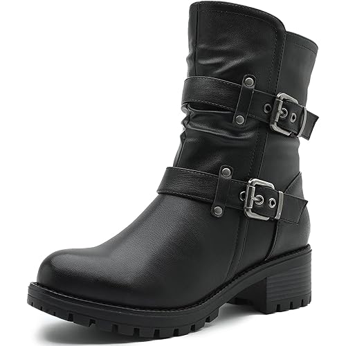 GLOBALWIN Women's Biker Boots, Black, GW-W21YY13, Ankle Boots, Bootie, Zip Closure, Block Heel, All-Day Comfort, Versatile, Ethically Made