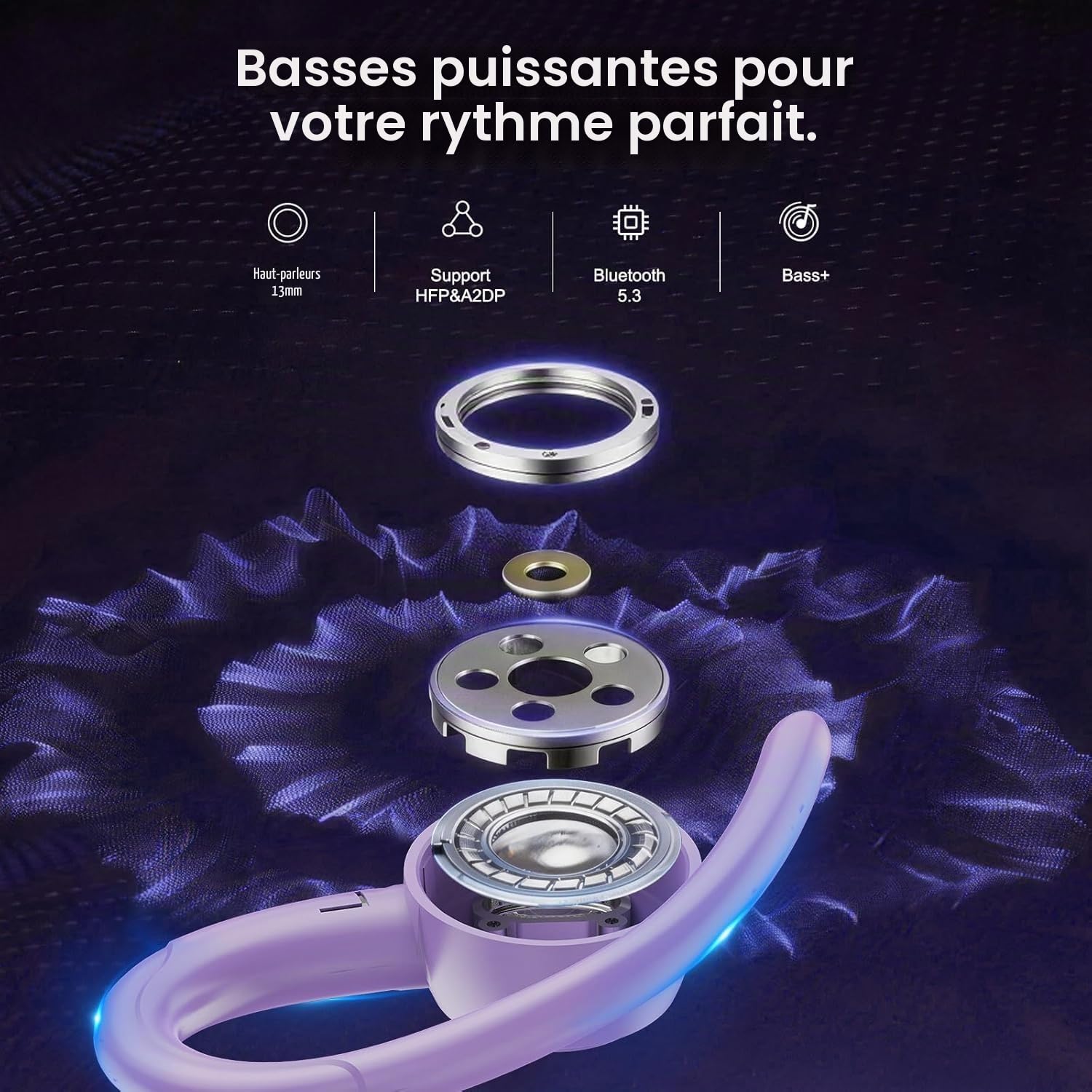Csasan Ecouteurs Sport sans Fil Bluetooth 5.4 Son HiFi Stéréo Haute Qualité