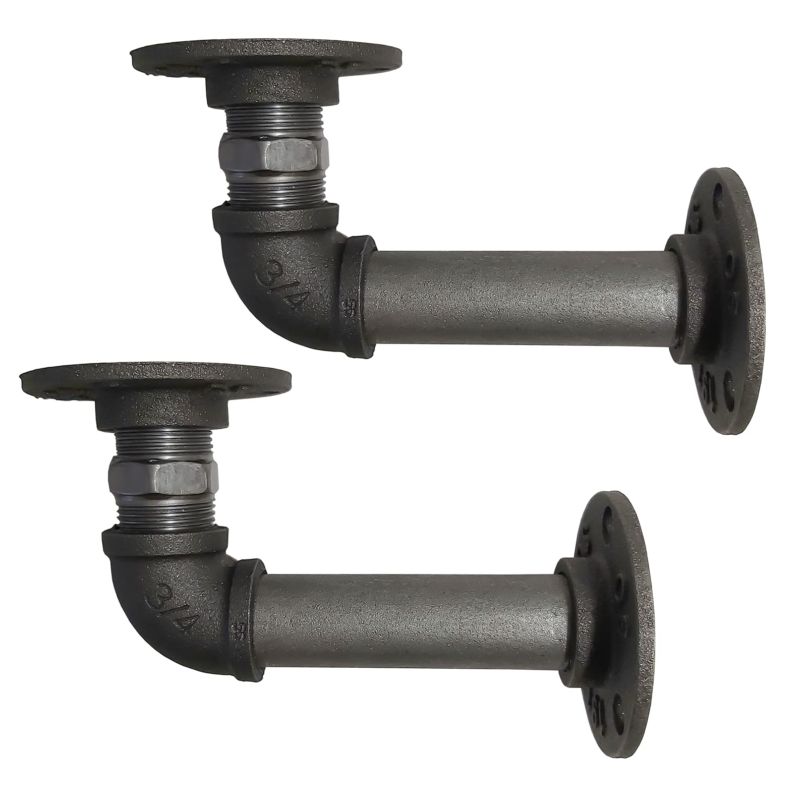 Pipe Bracket - Rustic, Industrial, Heavy Duty 3/4 Inch Pipework Raw Metal (B19) (2)