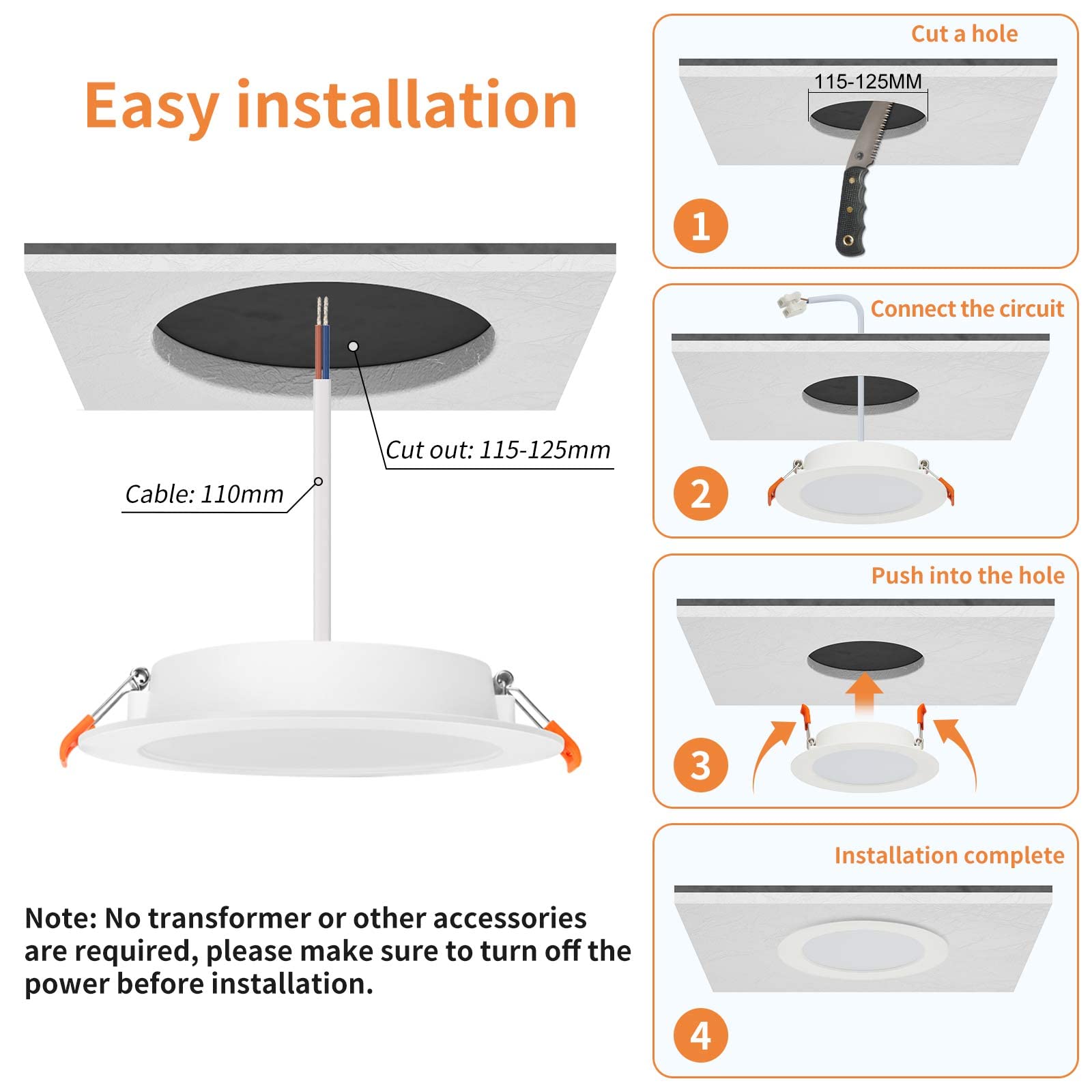 Tomosu Faretti LED da Incasso per Cartongesso Dimmerabili, 10W 1000LM, Luce Naturale 4000K, Faretto led incasso IP44, Ultrasottili 25mm, Diametro Foro Ø115 - Ø125mm, AC 220-240V, Set di 20