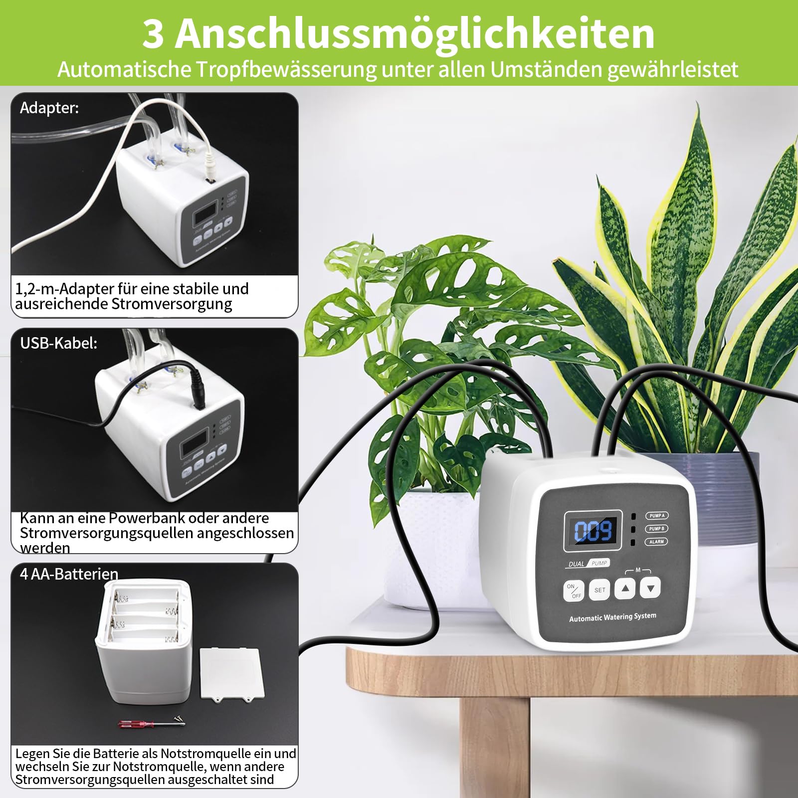 Système D'arrosage Automatique D'intérieur pour 20 Plantes en Pot,Arrosage automatique avec 2 pompe à contrôle indépendant avec 15M Tuyau rechargeable pour Jardin, Balcon, Interieur