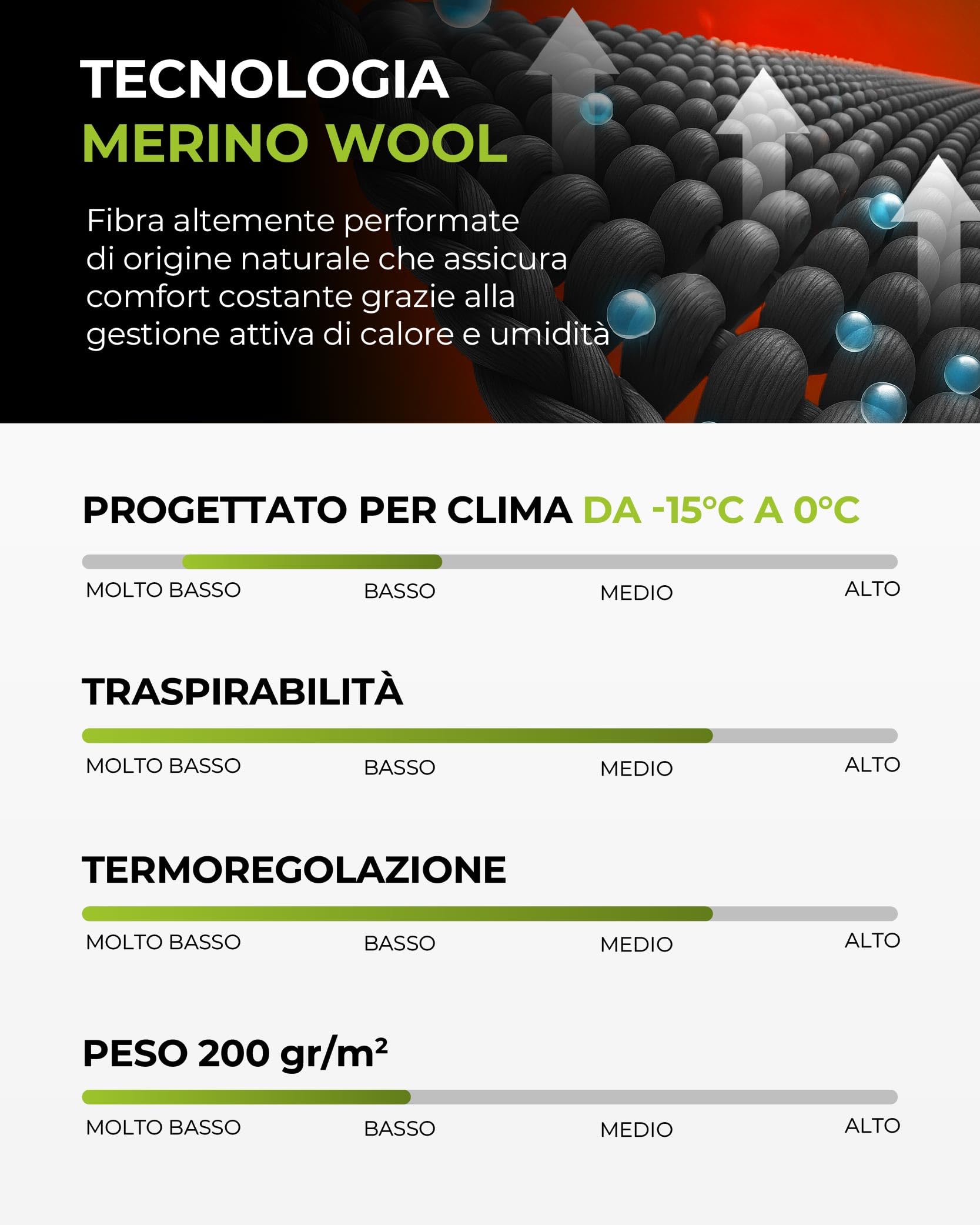 Risalti Maglia Termica Uomo e Donna Lana Merino - Intimo Termico Unisex Manica Lunga Traspirante, Abbigliamento Termico Invernale Senza Cuciture - Made in Italy