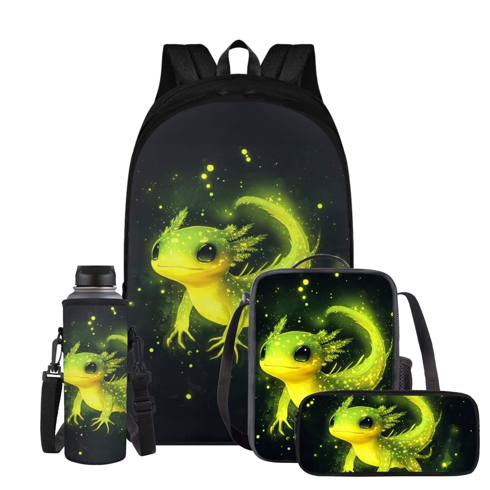 Wiryuouvt Flaming Basketball Girls Backpack for School 4PCS Cool Backpack for Boys with Lunch Box Pencil Case Kids Backpacks Bookbag for Teen