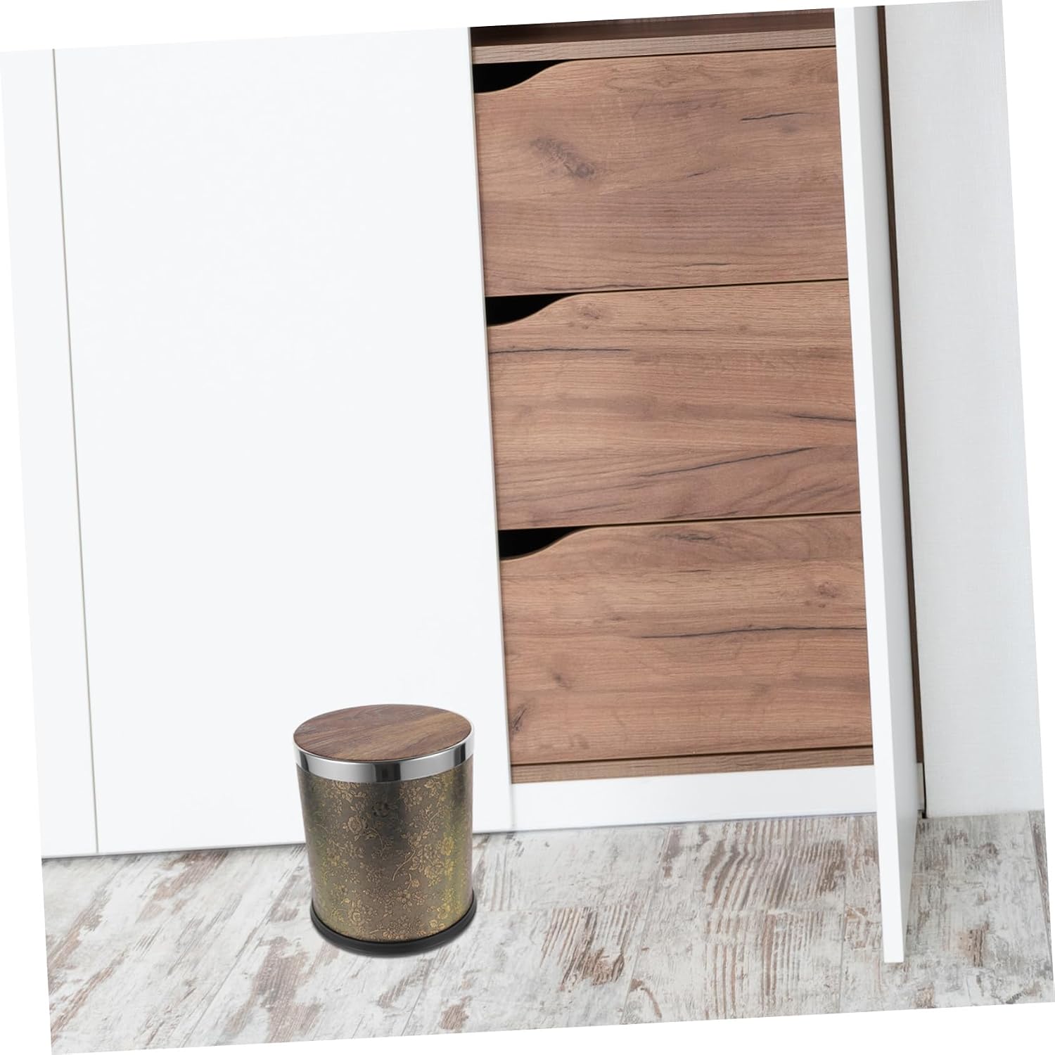 2pcs Plastic Waste Bin Lid Wood Grain Trash Can Lids Home Cover Garbage Can Accessory Easy Maintenance Hotel Home Use