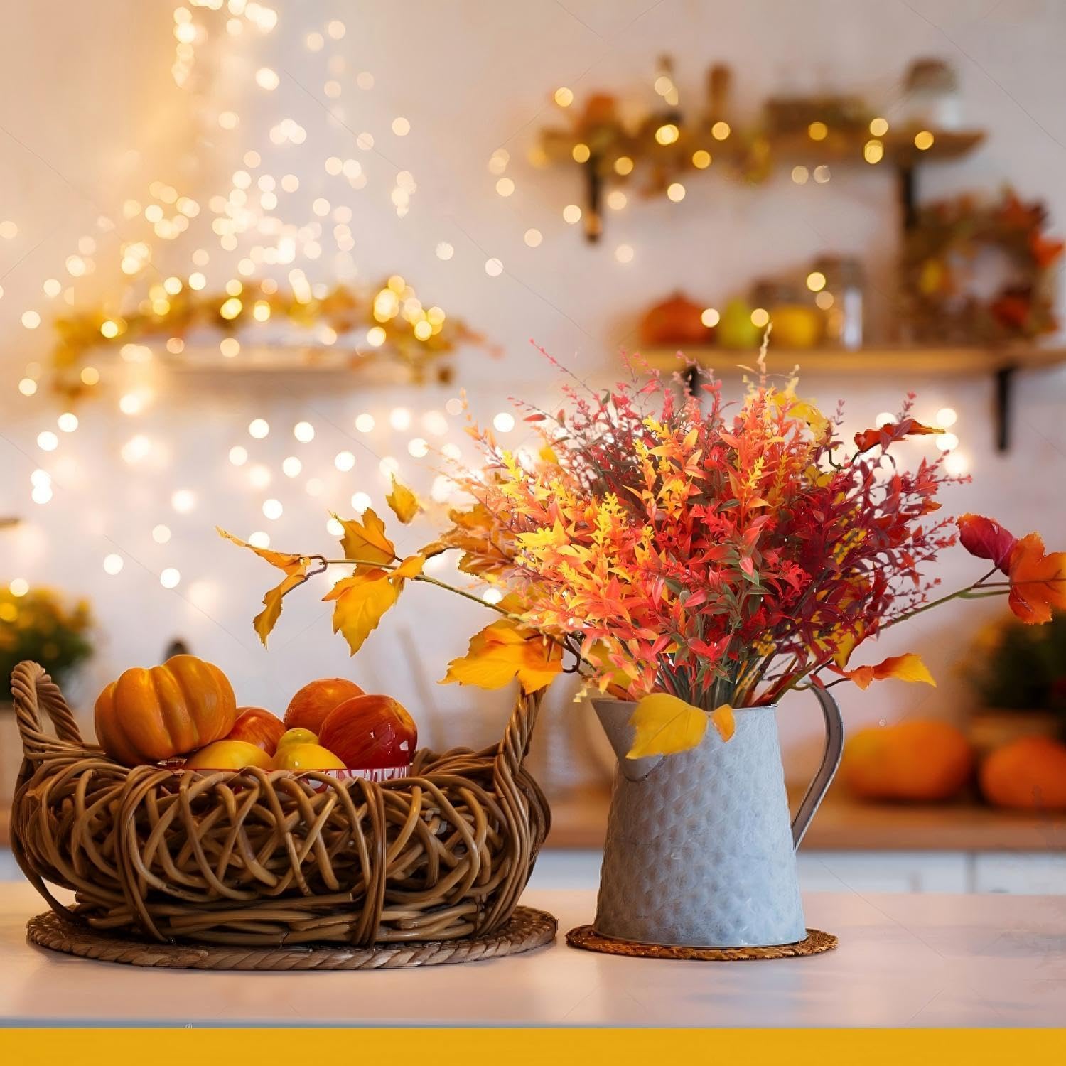10 Ramos De Hojas Artificiales De Otoño - Hojas De Arce En Tonos Naranja Y Rojo, Decoración Otoñal