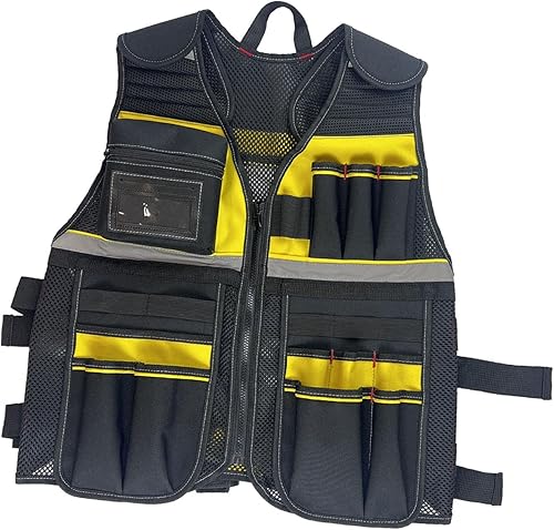 Miniatura 7 de Tool Vest for Men Lightweight Oxford Cloth Tool Pouch Comfortable Neck Opening with Multi Pocket for Electrician Construction