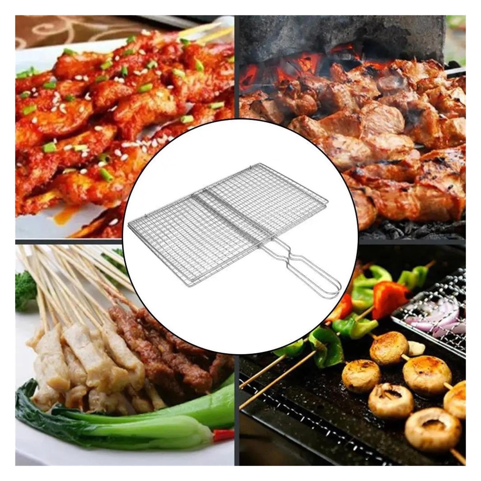 M/L Barbecue Grillkorb Grill BBQ Netz Steak Fleisch Fisch Gemüse Silber Eisen Mesh Klemme(L)