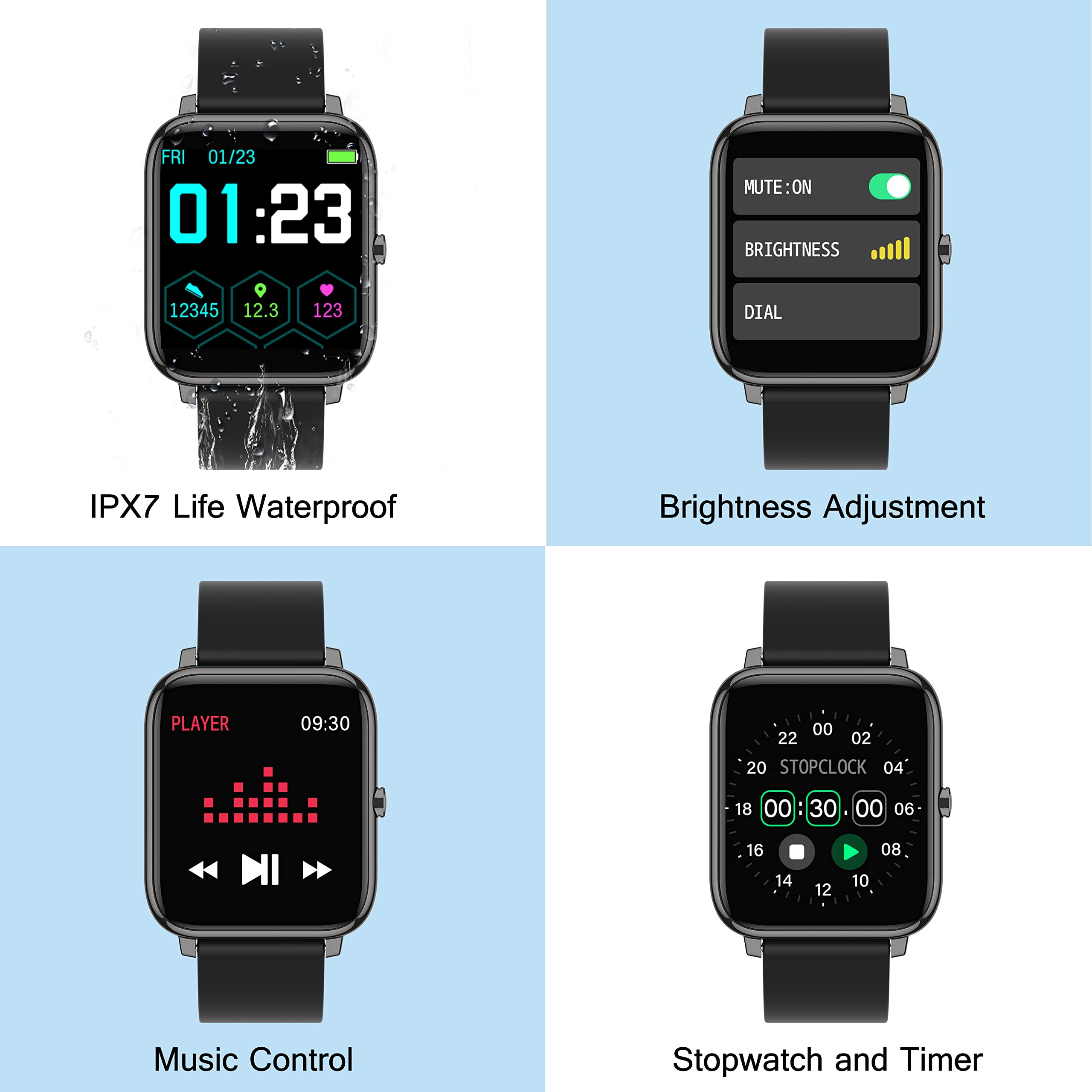 Popglory Smartwatch Recibir Whatsapp y Notificación Llamadas, Reloj Inteligente Mujer Presión Arterial Oxígeno Sanguíneo Ritmo Cardíaco, Pulsera Actividad Hombre Mujer para Android iOS