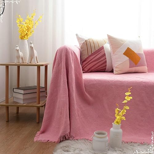 Miniatura 2 de Mesnt Funda para sofá, color rosa, poliéster, con textura de rombos, para sala de estar, perros, mascotas, 71 pulgadas de ancho x 134 pulgadas de