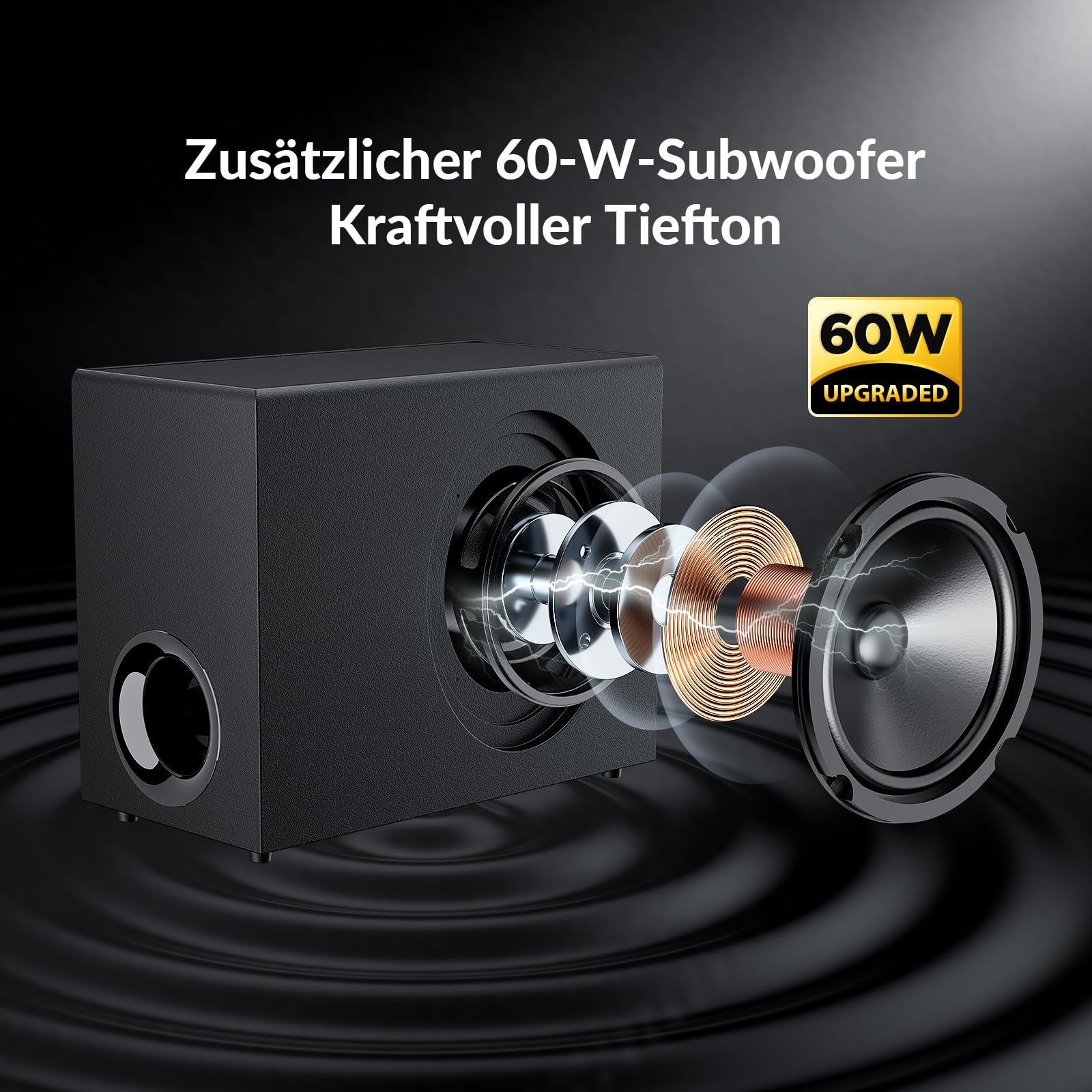 Soundbar mit Subwoofer für TV Geräte, 2-in-1 abnehmbare Sound bar, 120W, kräftiger Bass, 3 Modi, kompatibel mit Bluetooth 5.3/ARC/Opt/AUX für TV, PC, Gaming, Beamer 1 Pcs (Schwarz)