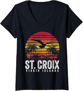 Womens St. Croix Vintage Retro Sunset Beach Island Men Women Gift V-Neck T-Shirt
