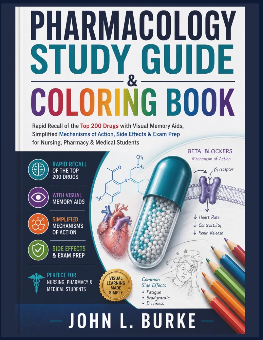 Pharmacology Study Guide & Coloring Book: Rapid Recall of the Top 200 Drugs with Visual Memory Aids, Simplified Mechanisms of Action, Side Effects & Exam Prep for Nursing, Pharmacy & Medical Students