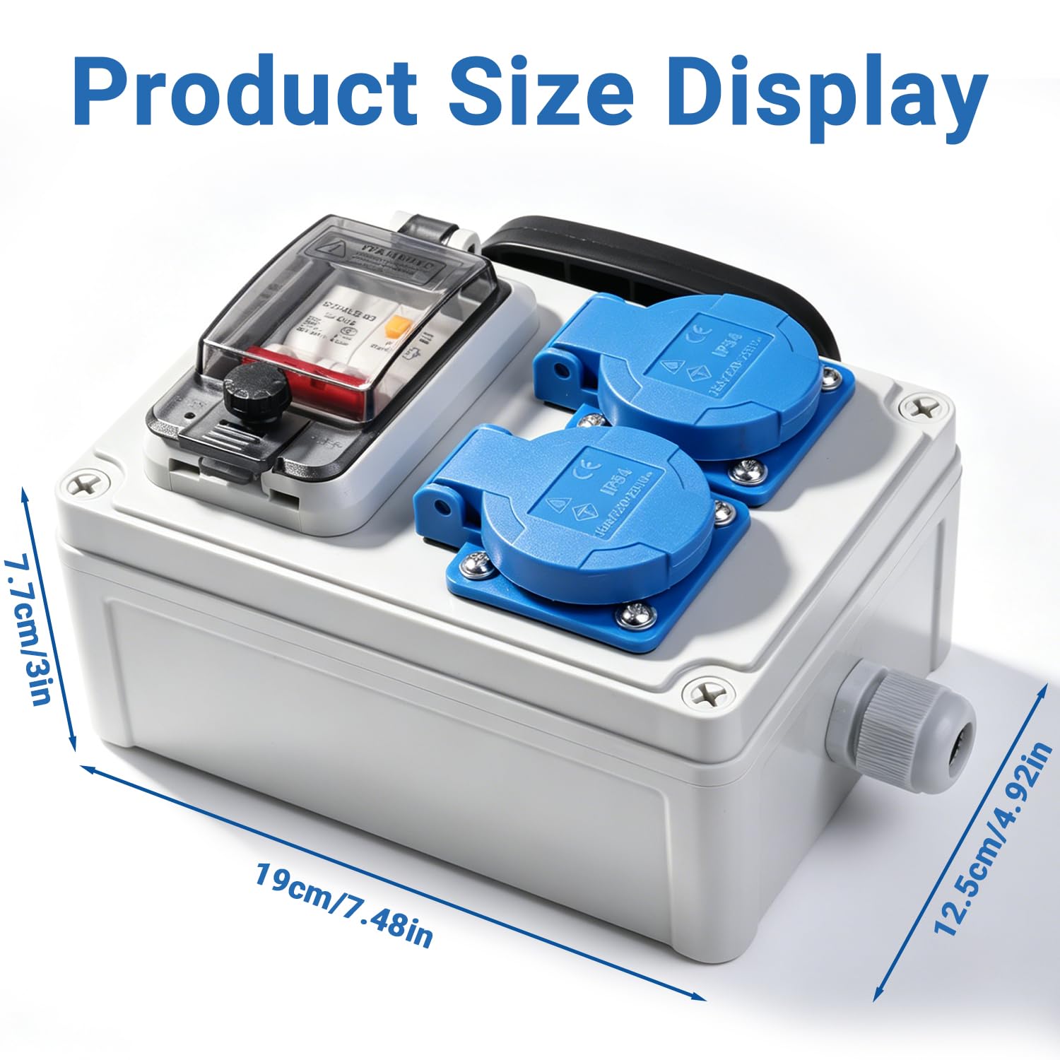 Répartiteur d'alimentation 16 A IP67 - Précâblé avec interrupteur FI - Distributeur mural étanche - 2 prises Schuko pour intérieur/extérieur