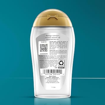 OGX Extra Strength Damage Remedy + Coconut Miracle Oil Penetrating Hair Oil Treatment, Extra Hydrating Anti-Frizz Oil for Coarse, Dry Hair, Paraben-Free, Sulfated-Surfactants Free, 3.3 Fl Oz