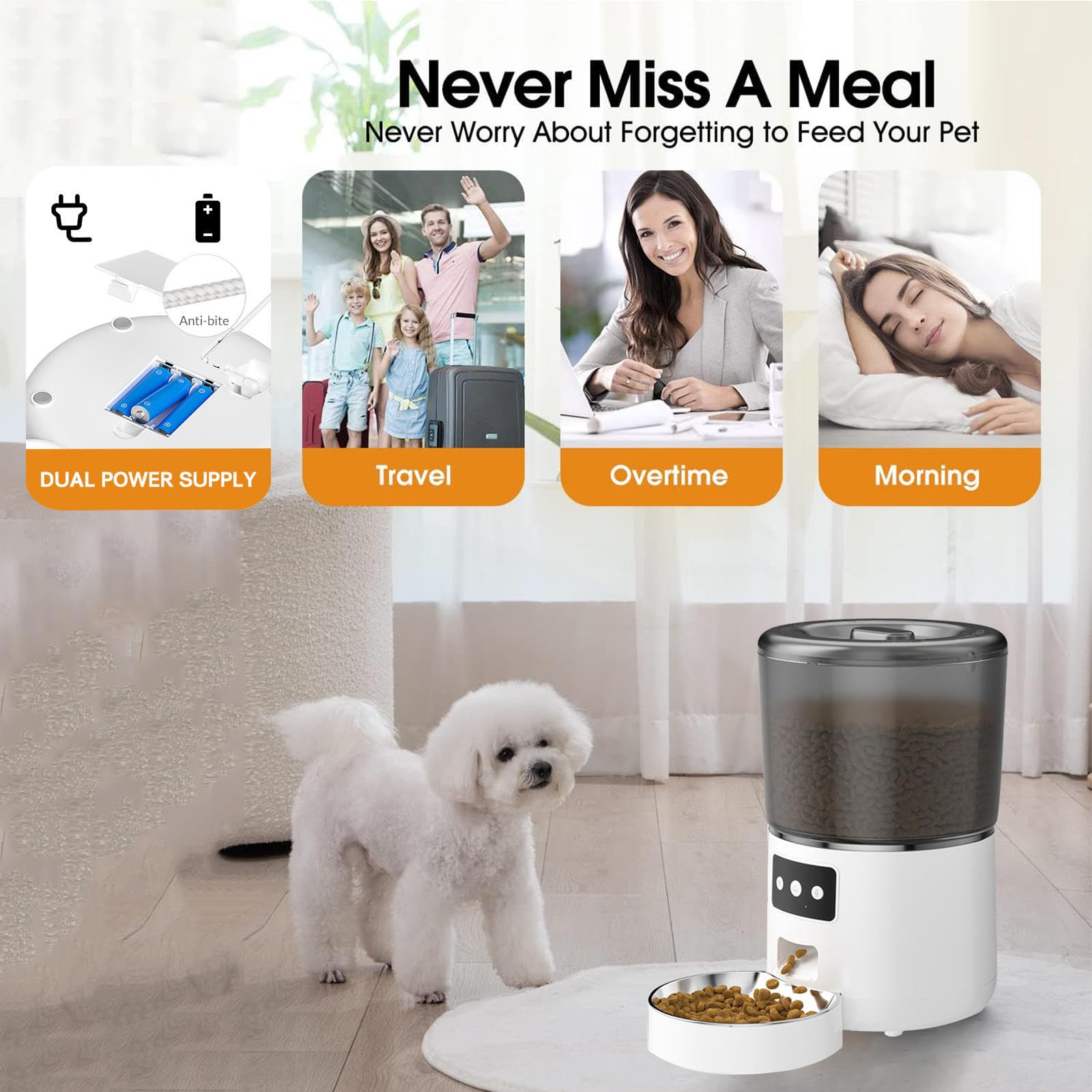 Distributore Cibo Gatti WiFi, con 2.4G WiFi, 4L Dispenser Cibo Gatti, Controllo App, Registrazione 10S Distributore Automatico Cibo Gatti, Dispenser Crocchette Gatto
