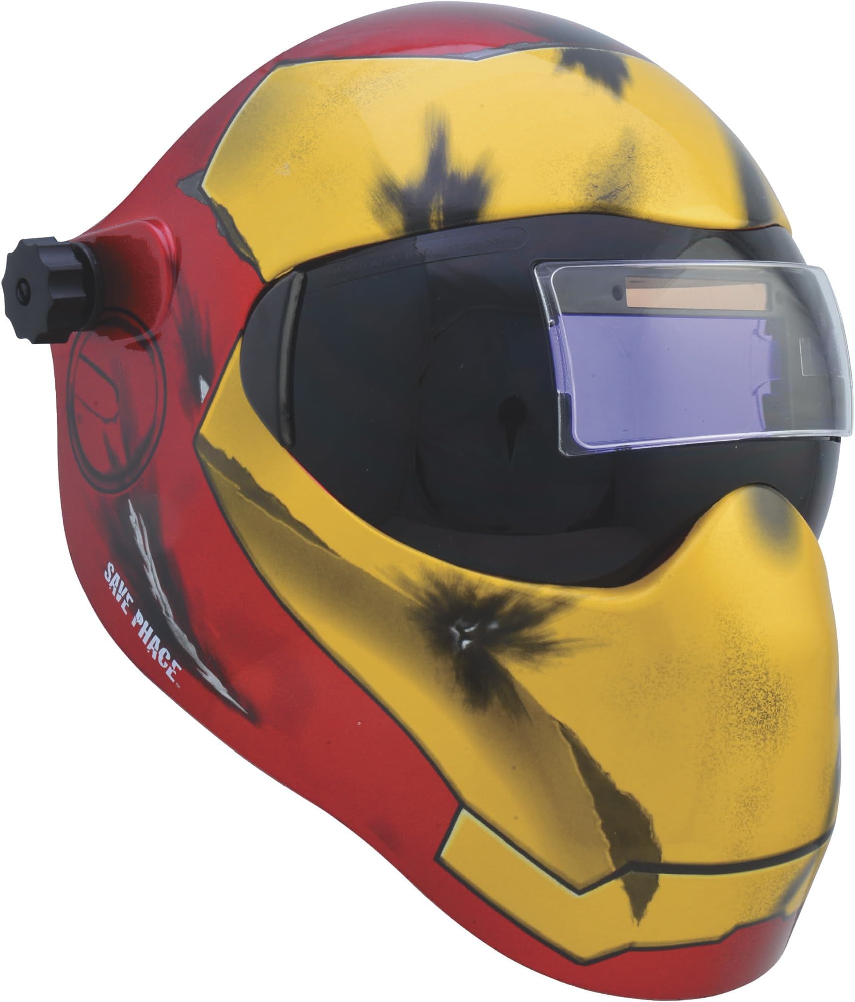 Save Phace Auto Darkening Welding Helmet Ironman EFP I Series - Ear to Ear vision Welder Hood Grinding Mask with External 2 x 4 Inch Adjustable ADF for SMAC/MIG/TIG/SPOT - 2 Sensors Solar