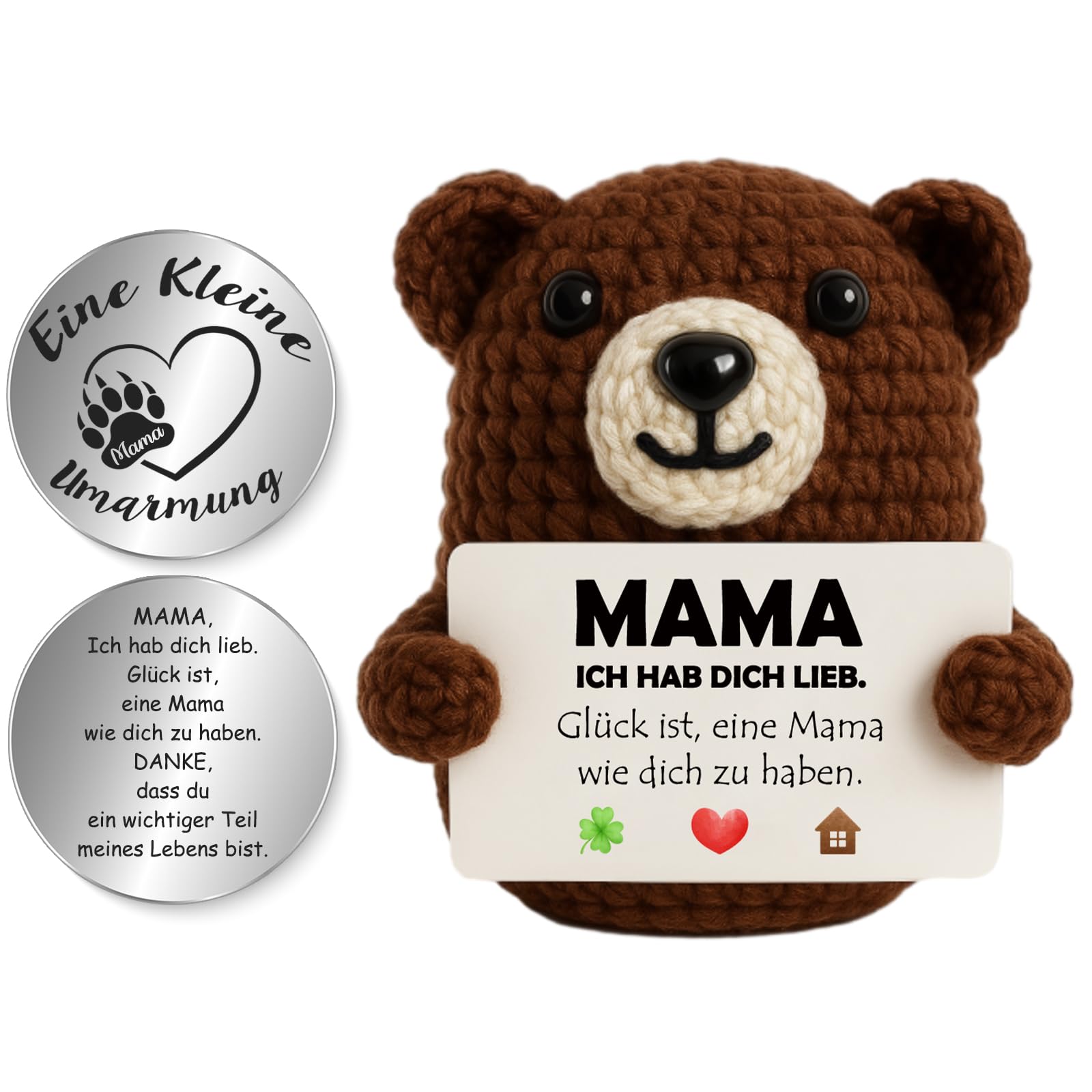 Tixlux Pocket Hug Glücklicher Bär mit Herz Dekofigur und Kleine Umarmung Glücksbringer, Ich Liebe Dich Geschenk, Jahrestag Geschenk, Hochzeitstagsgeschenk, Geschenke zu Valentinstag