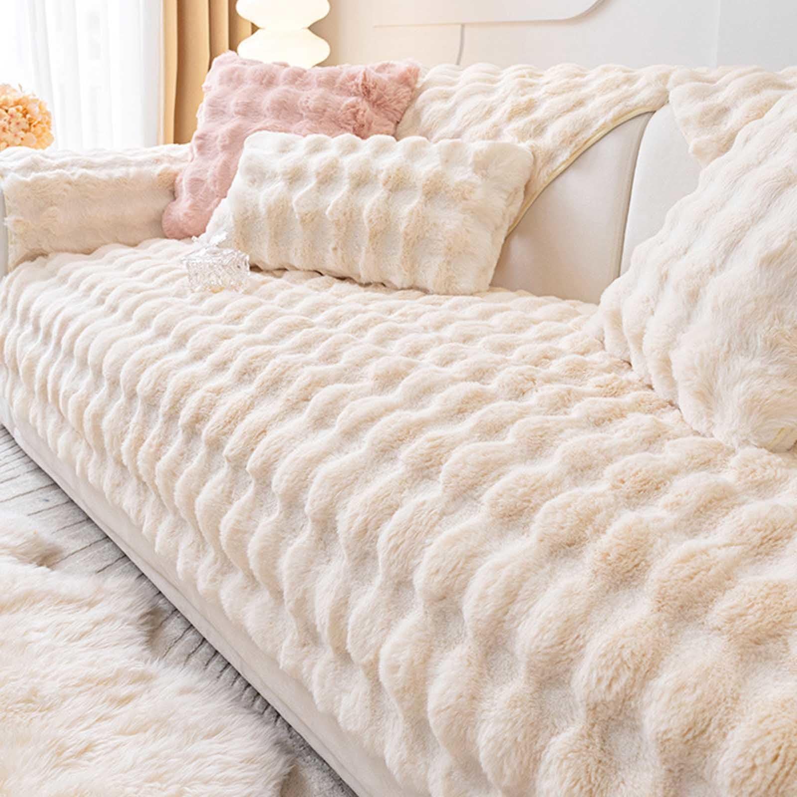 Racib Funny Fuzzy Corner Non Slip Sofa Cover, Waterproof Couch Cover, Apply to 1-4 Seater, Pure White - 110 * 110cm