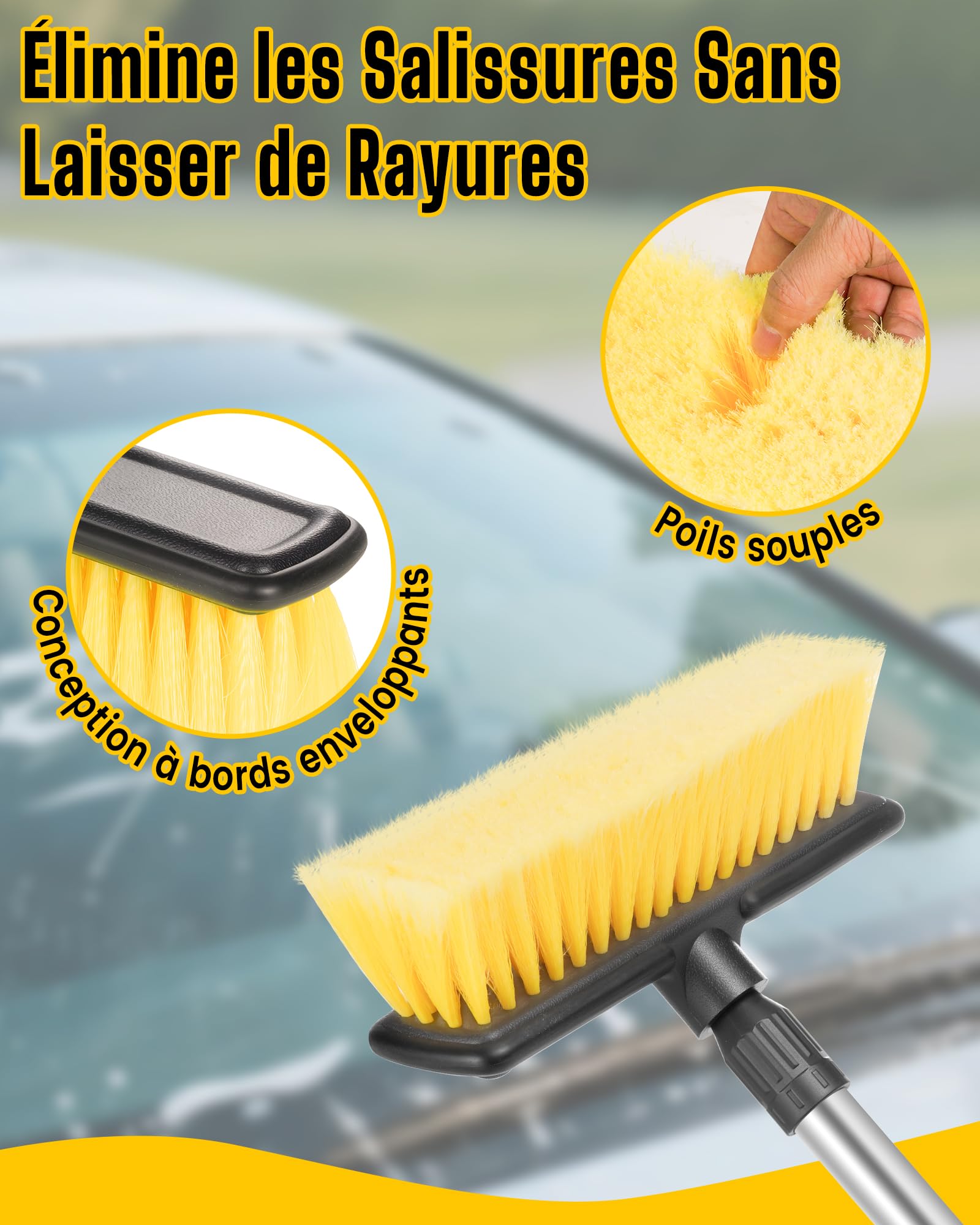 Brosse Lavage Voiture, 65" 165 cm Balai Nettoyage Voiture avec Tête de Vadrouille Remplaçable, Sac de Rangement, Brosse Voiture pour Caravane, Voiture de Plaisance, Camion, Fenêtres