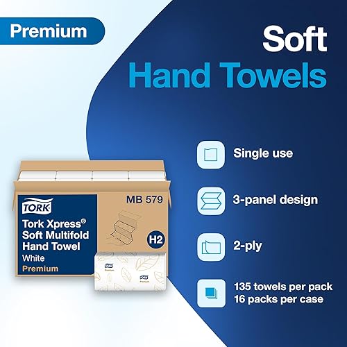 Miniatura 3 de Tork Soft Xpress Multifold Paper Hand Towels White, H2 System Compatible 16 Packs X 135 Towels Each (MB579)
