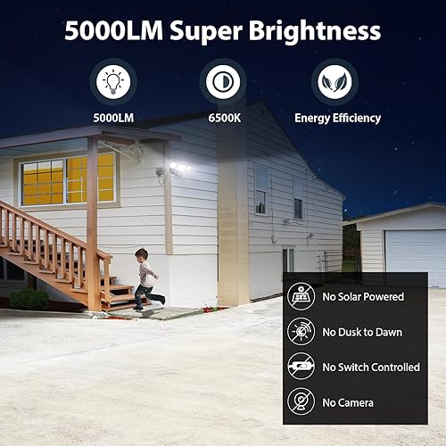 Miniatura 2 de iMaihom Luces para exteriores con sensor de movimiento de 50 W, luces de inundación enchufables para exteriores, 5000 lúmenes, luces de seguridad